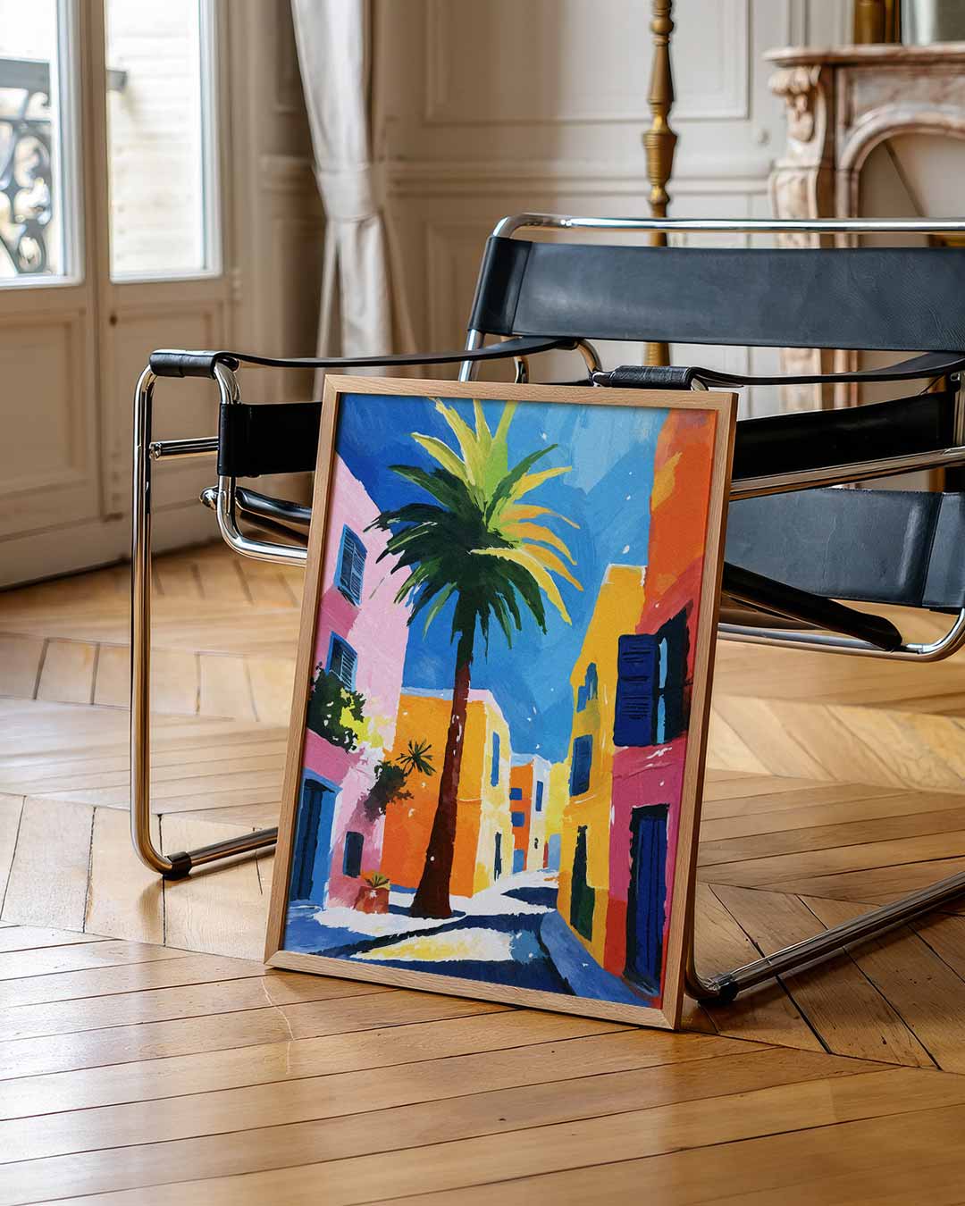 Kleurrijke Straat met Palmbomen Poster