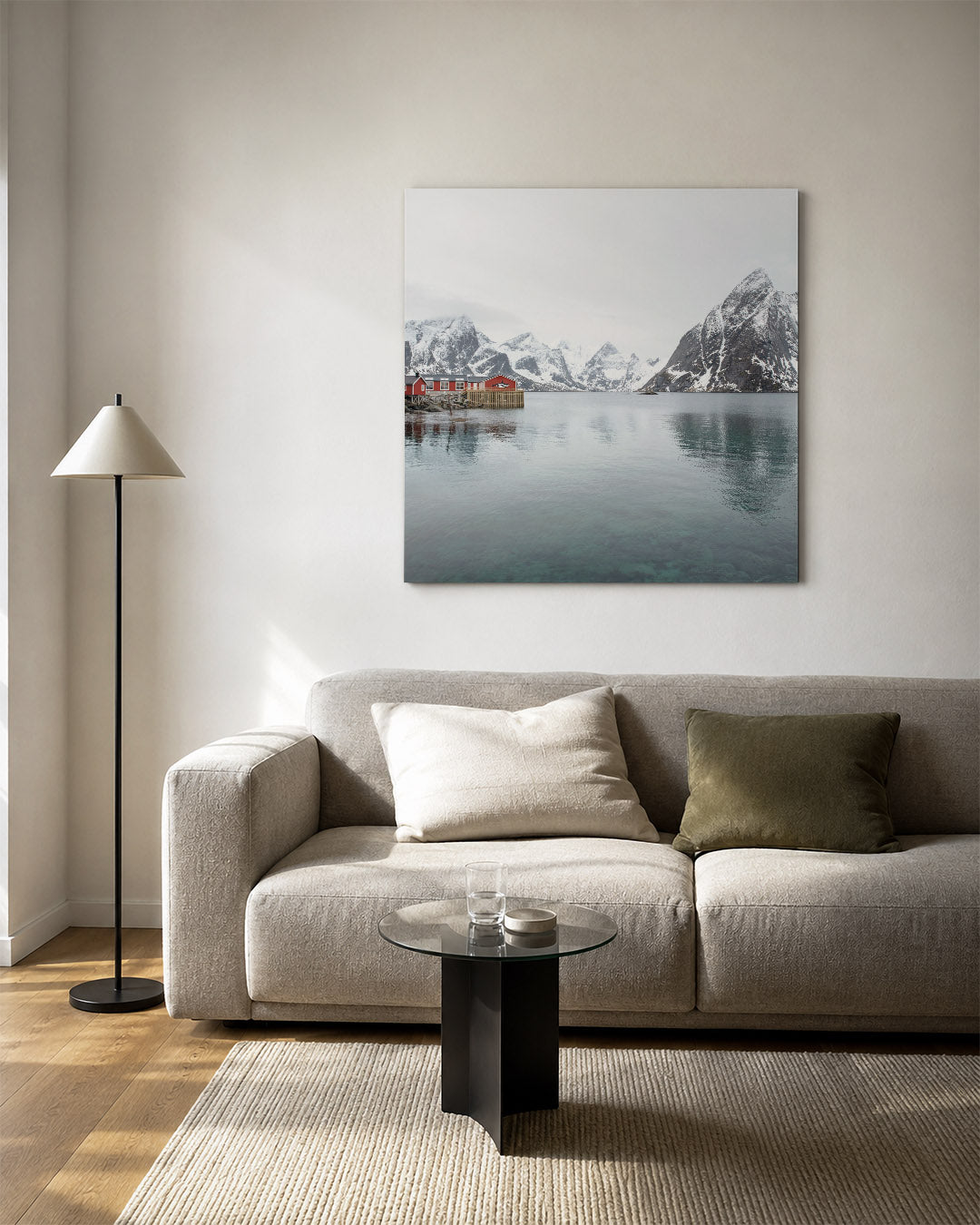 Berglandschap met rode huisjes Kunstwerk