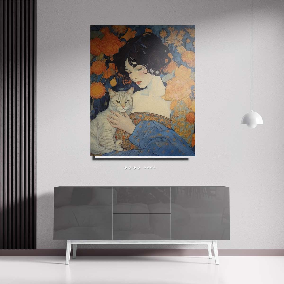 Dromerige Vriendschap met Kat Kunstwerk-canvas-dibond-plexiglas-wanddecoratie-WallArtistic