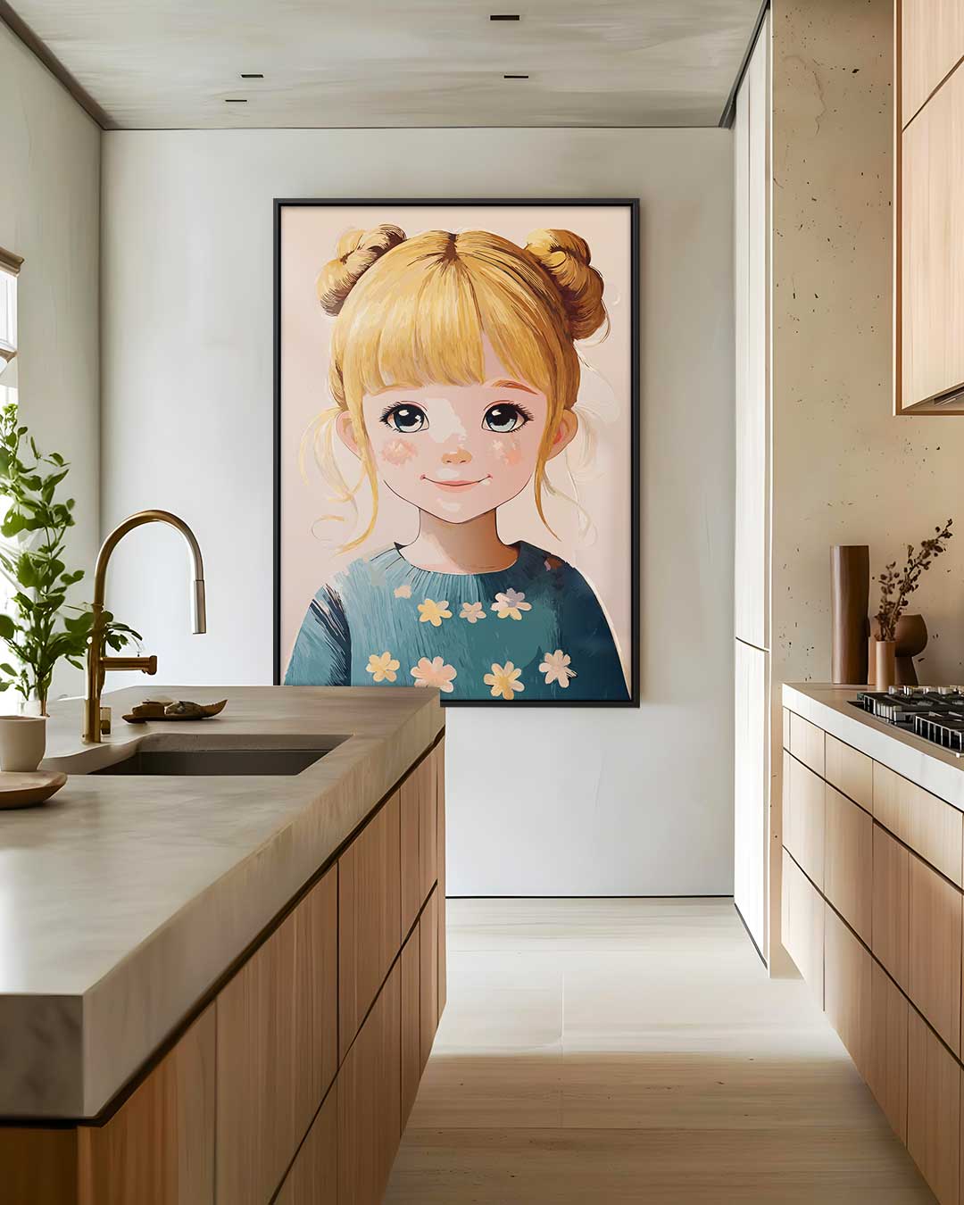 Dromerig Meisje met Bloemen Kunstwerk-canvas-dibond-plexiglas-wanddecoratie-WallArtistic