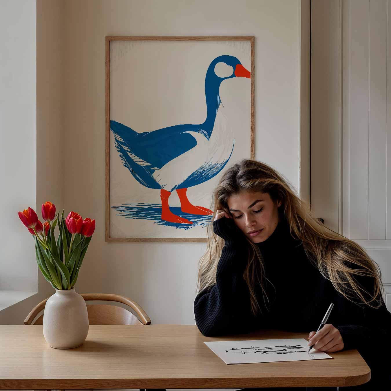 Moderne Blauwe Gans Art Print Poster