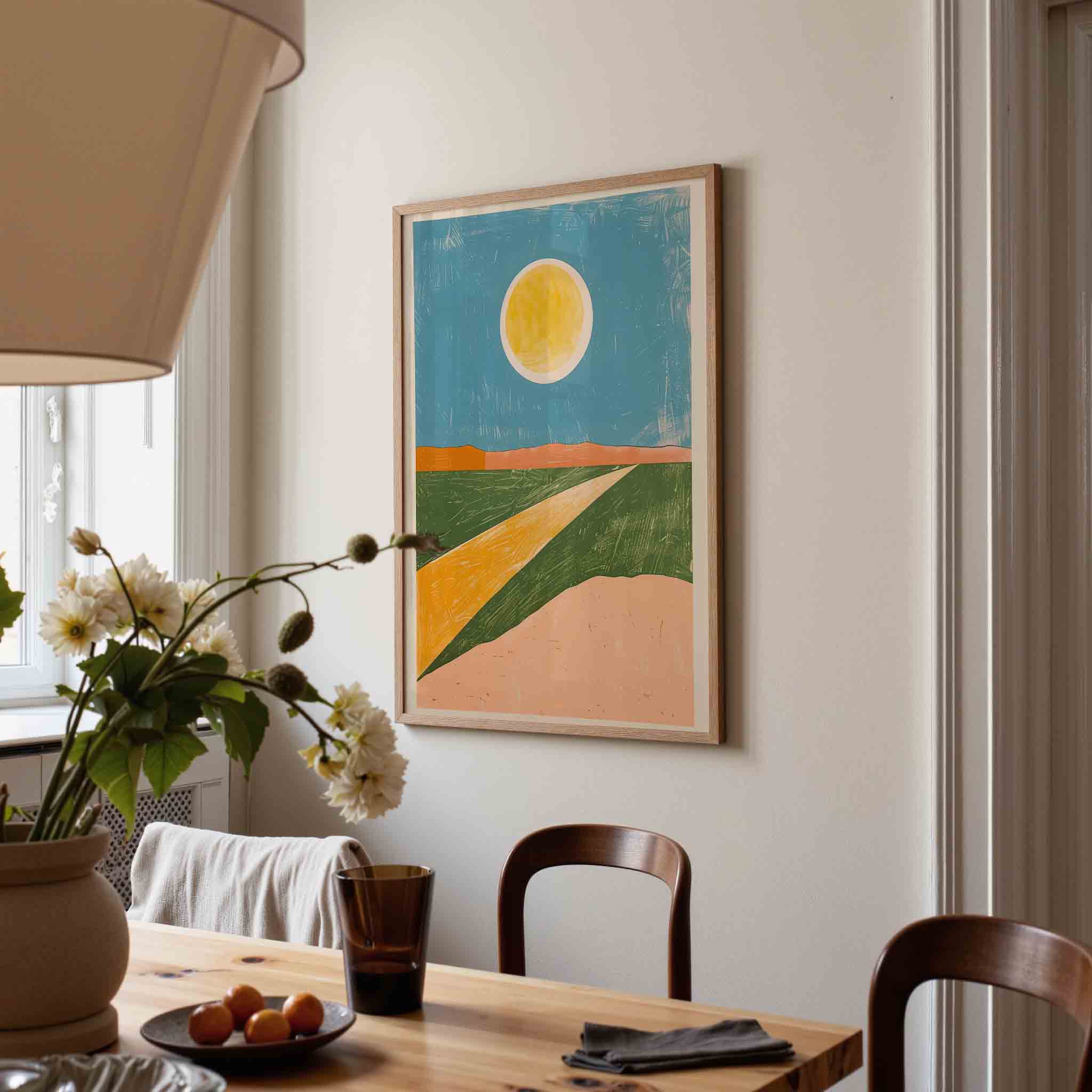 Zon en landschap Poster