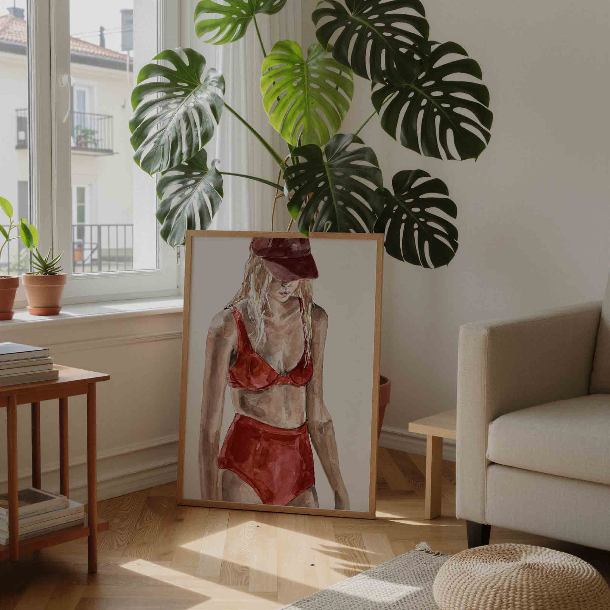 Vrouw in rode outfit Poster