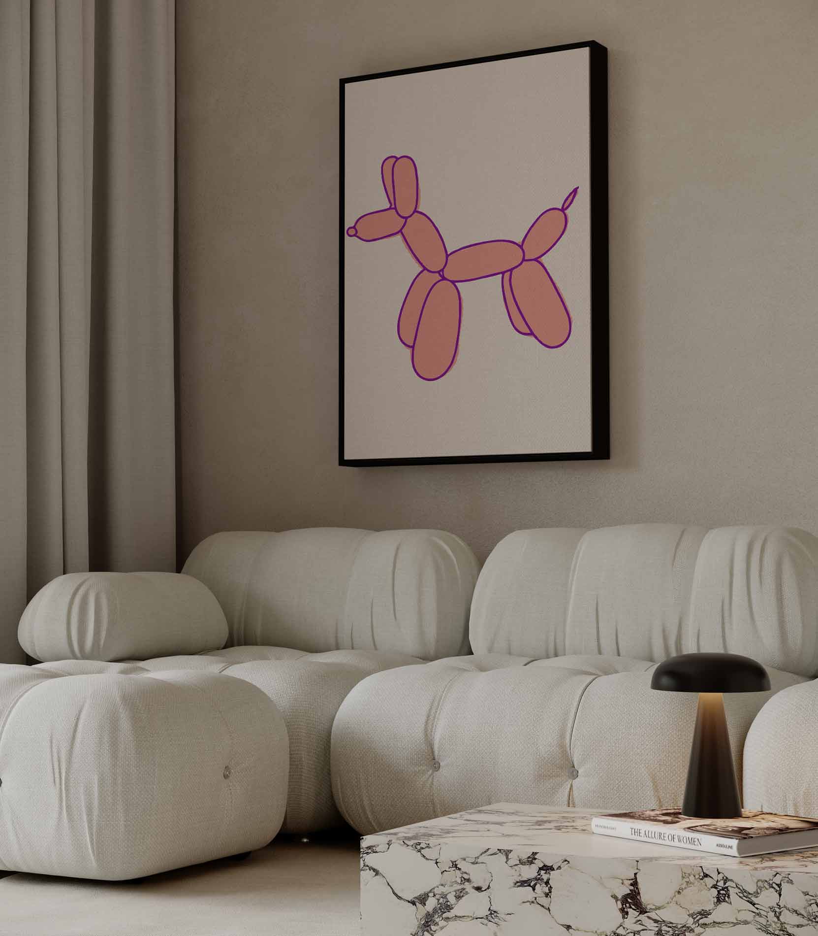 Speelse Ballonhond Illustratie Kunstwerk-canvas-dibond-plexiglas-wanddecoratie-WallArtistic