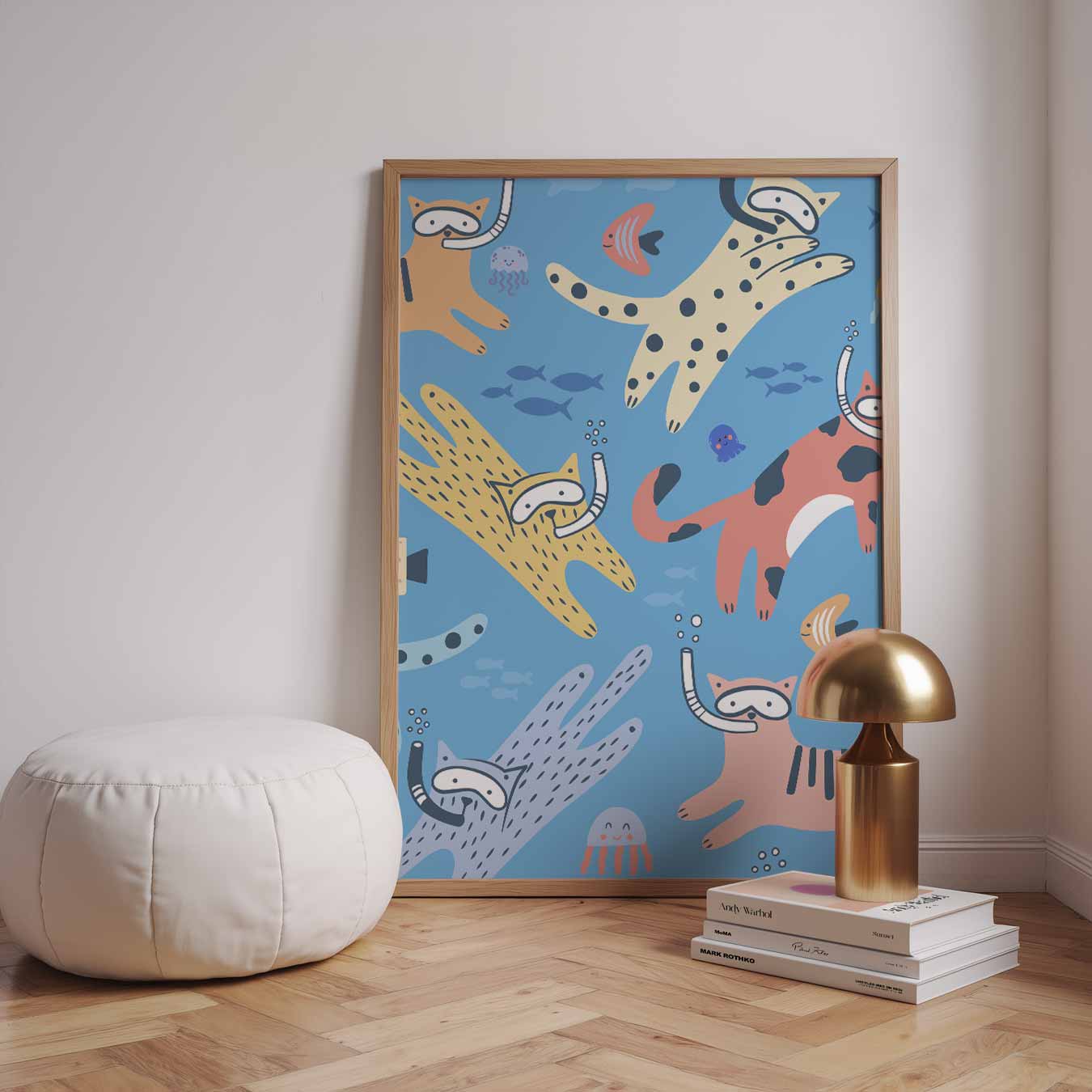 Duikende Katten Illustratie Poster-WallArtistic