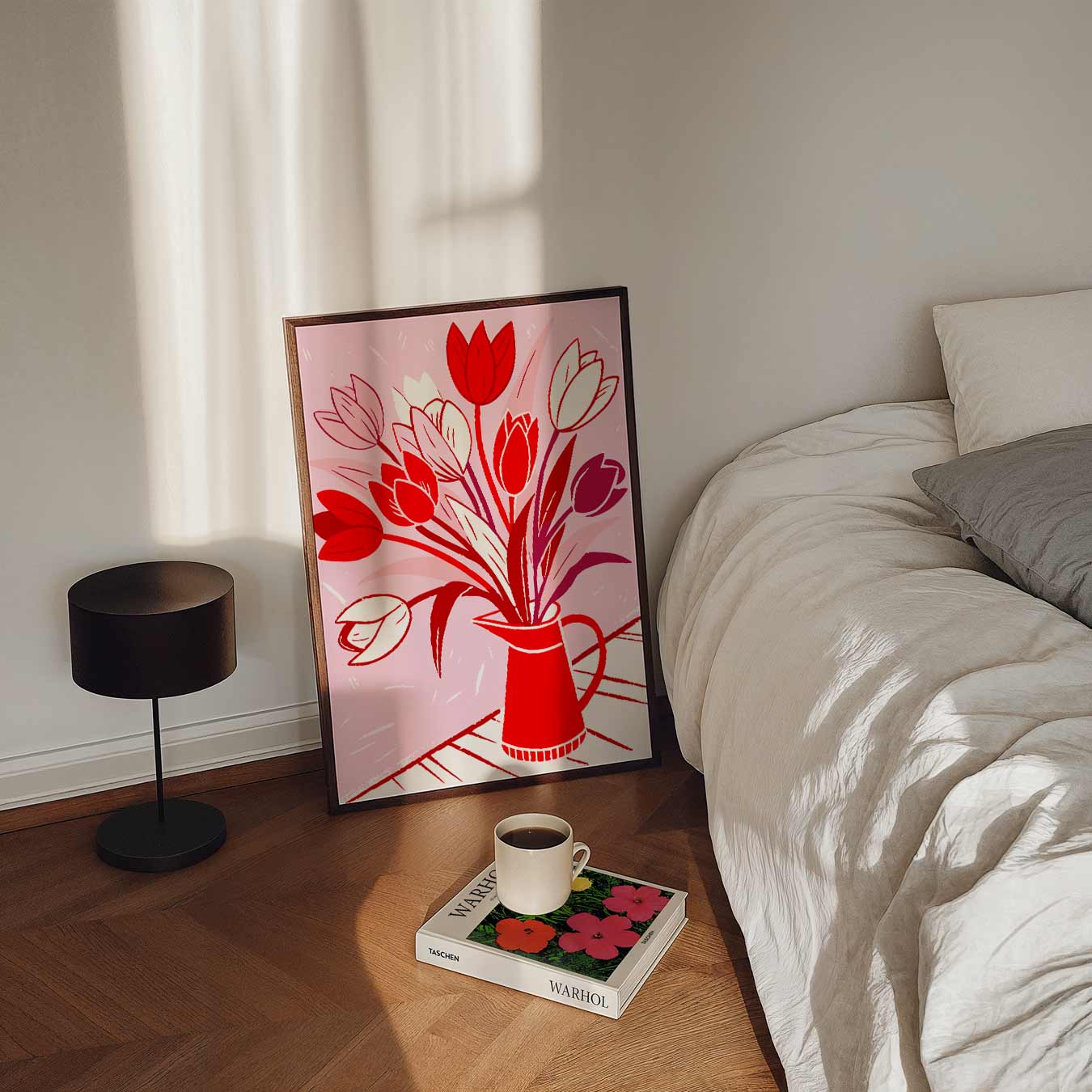 Bloeiende Tulpen in Rode Vaas Poster