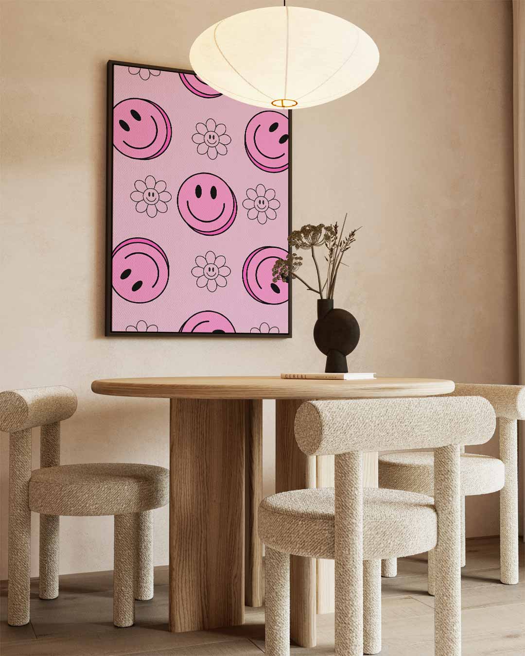 Vrolijke Smiley Bloemen Print Kunstwerk-canvas-dibond-plexiglas-wanddecoratie-WallArtistic