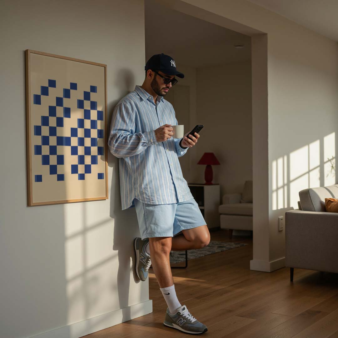 Stijlvolle Blauw-Ruit Kunstposter-WallArtistic