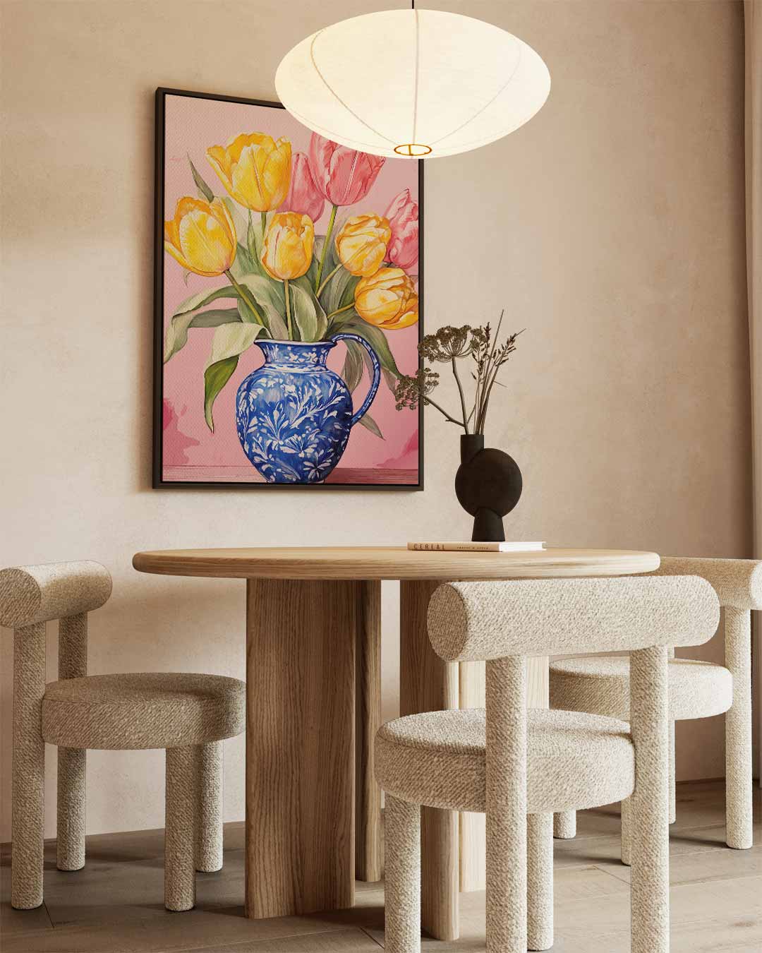 Bont Tulpenboeket in Blauwe Vaas Kunstwerk-canvas-dibond-plexiglas-wanddecoratie-WallArtistic