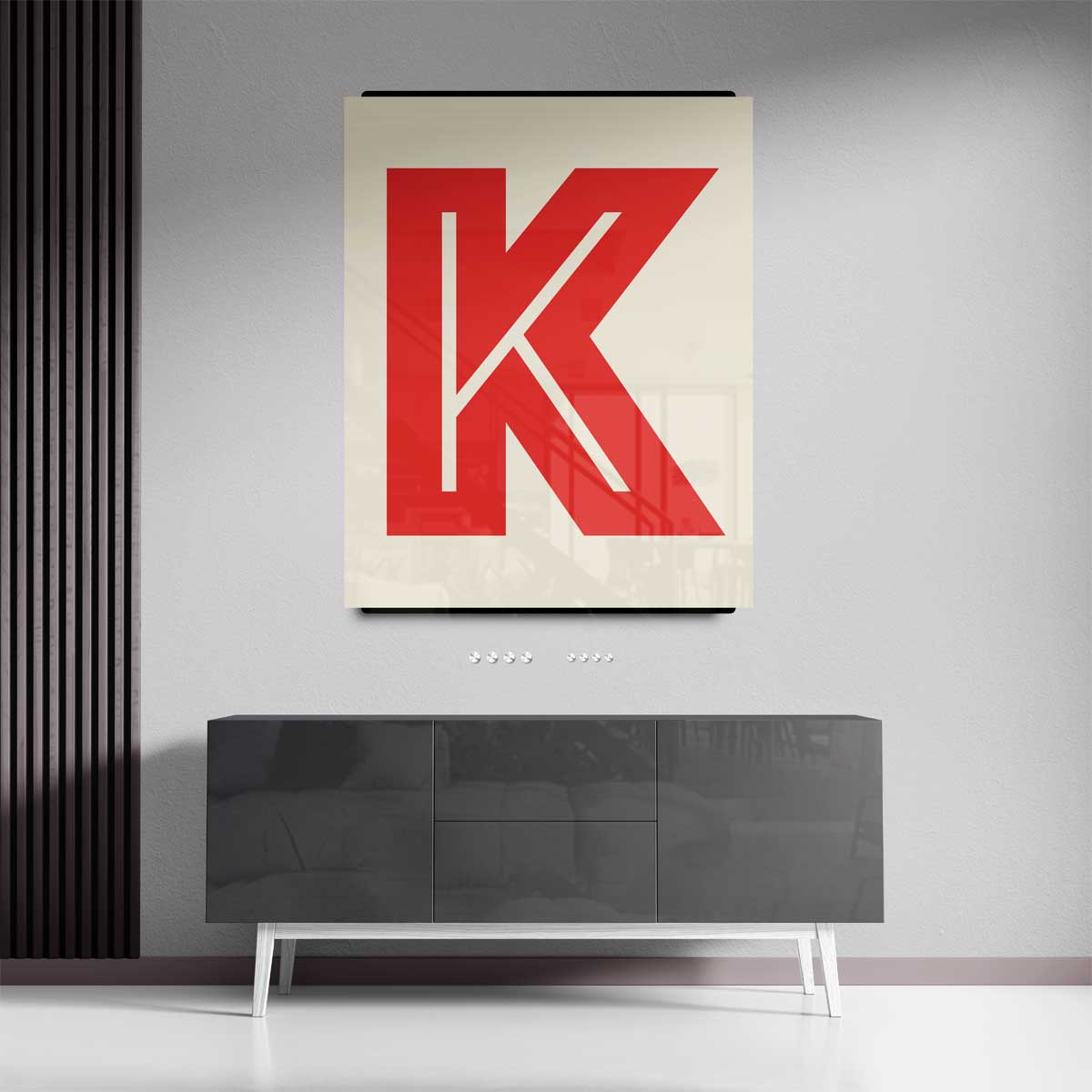 Abstract Rood K-monogram Kunstwerk-canvas-dibond-plexiglas-wanddecoratie-WallArtistic