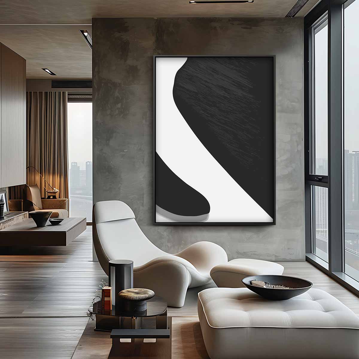 Elegante Abstractie in Zwart & Wit Kunstwerk-canvas-dibond-plexiglas-wanddecoratie-WallArtistic