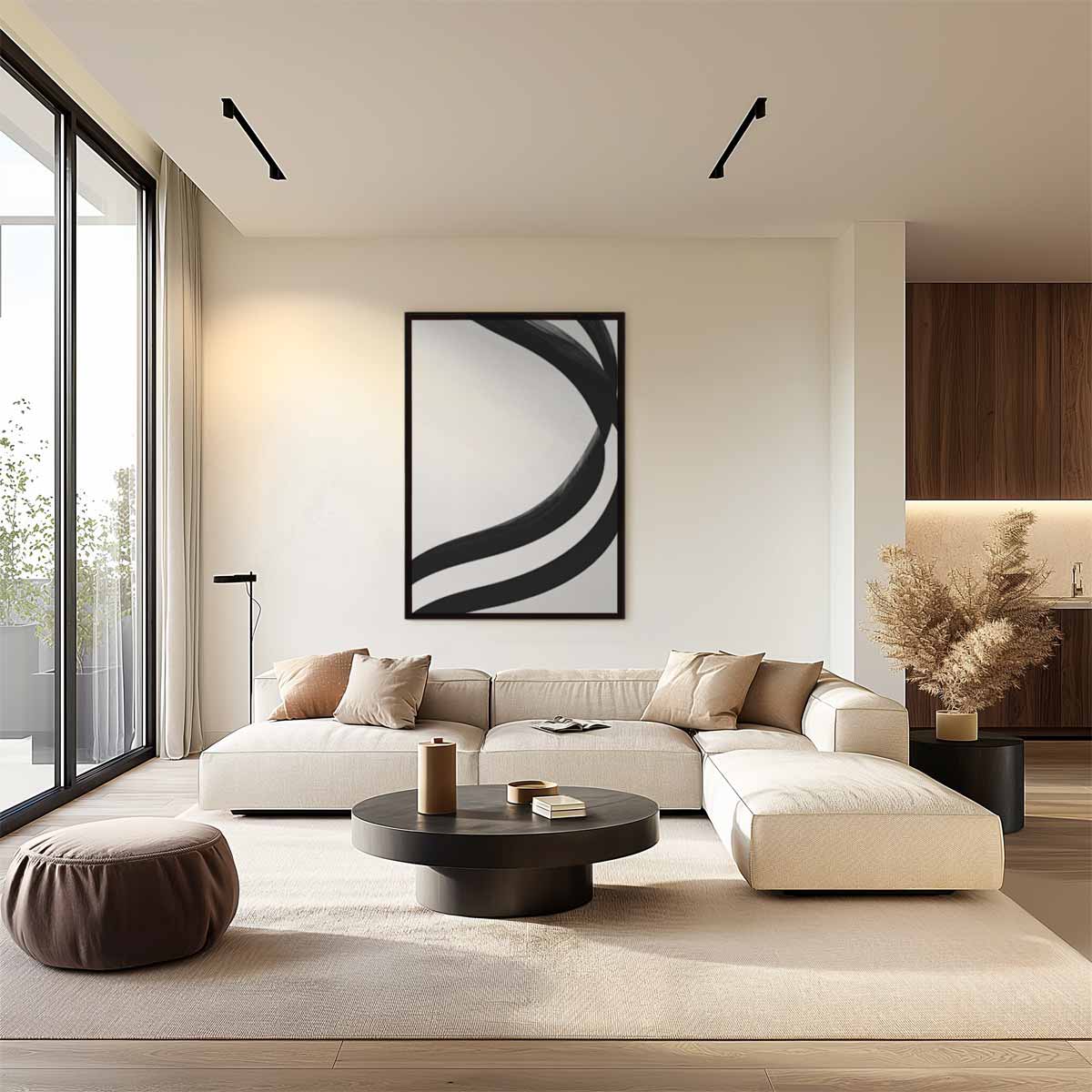 Stijlvolle Golven in Zwart & Wit Kunstwerk-canvas-dibond-plexiglas-wanddecoratie-WallArtistic