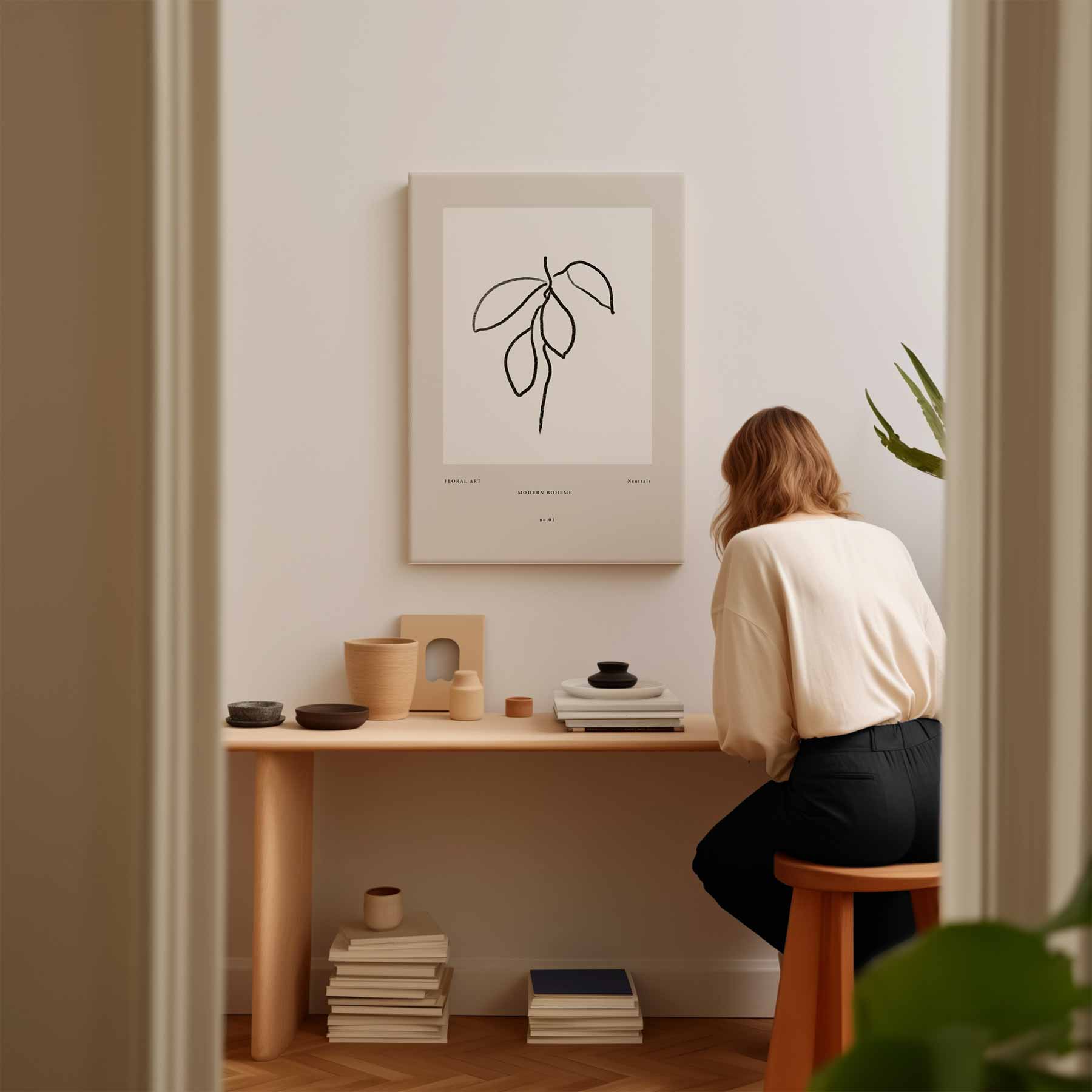 Modern Boho Bladeren Kunstwerk-canvas-dibond-plexiglas-wanddecoratie-WallArtistic