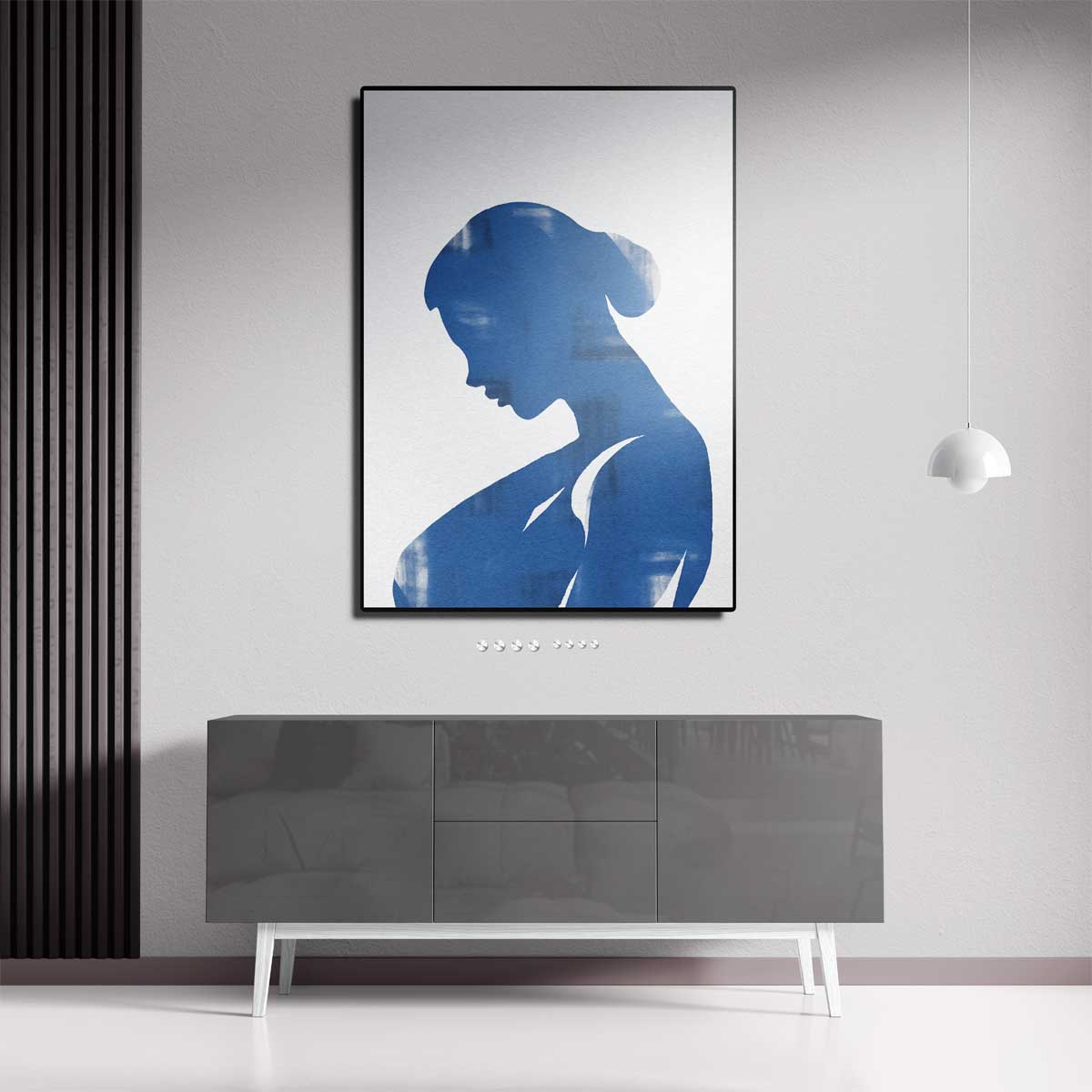 Elegante Blauwe Silhouet Kunstwerk-canvas-dibond-plexiglas-wanddecoratie-WallArtistic
