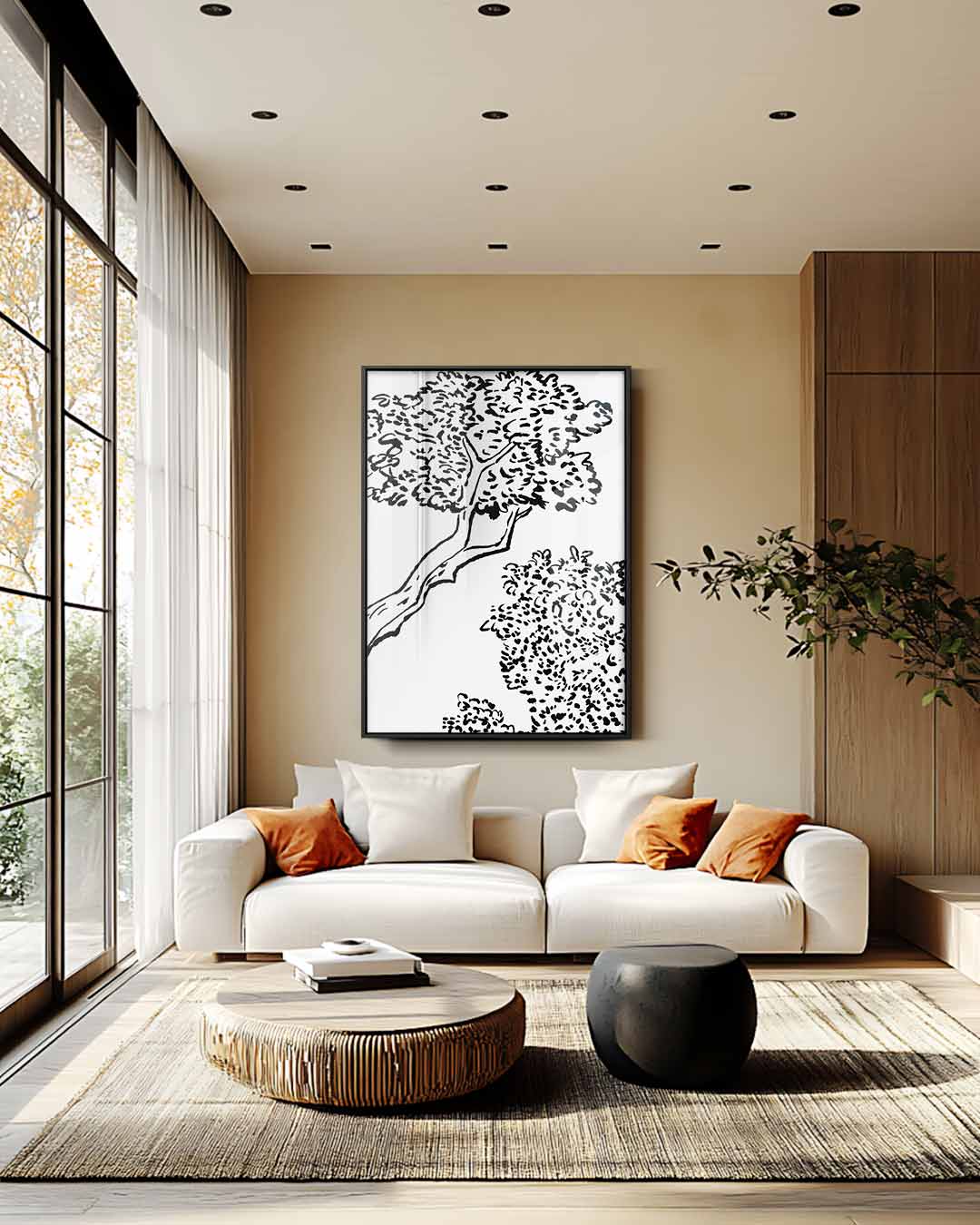 Sierlijk Boomlandschap in Lijnkunst Kunstwerk-canvas-dibond-plexiglas-wanddecoratie-WallArtistic