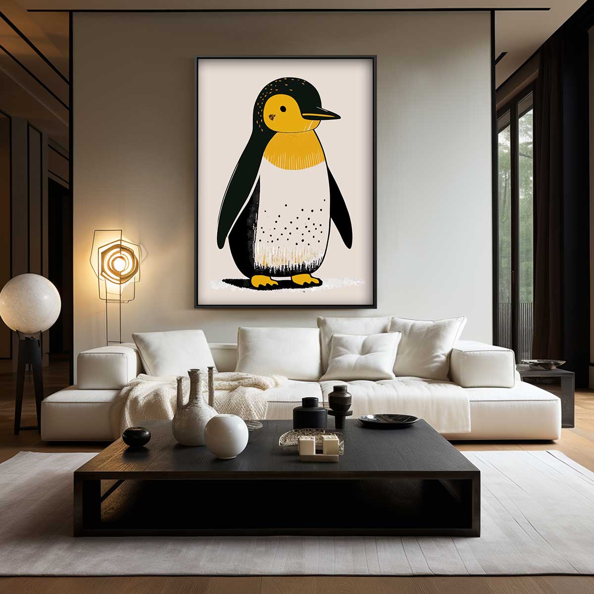 Vrolijke Pinguïn Illustratie Kunstwerk-canvas-dibond-plexiglas-wanddecoratie-WallArtistic
