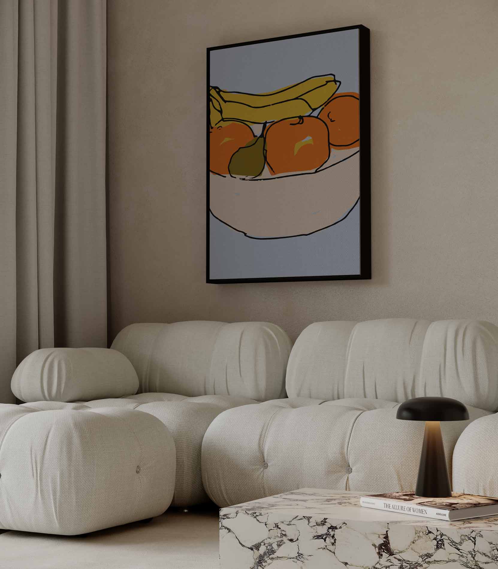Vrolijke Fruitschaal Illustratie Kunstwerk-canvas-dibond-plexiglas-wanddecoratie-WallArtistic