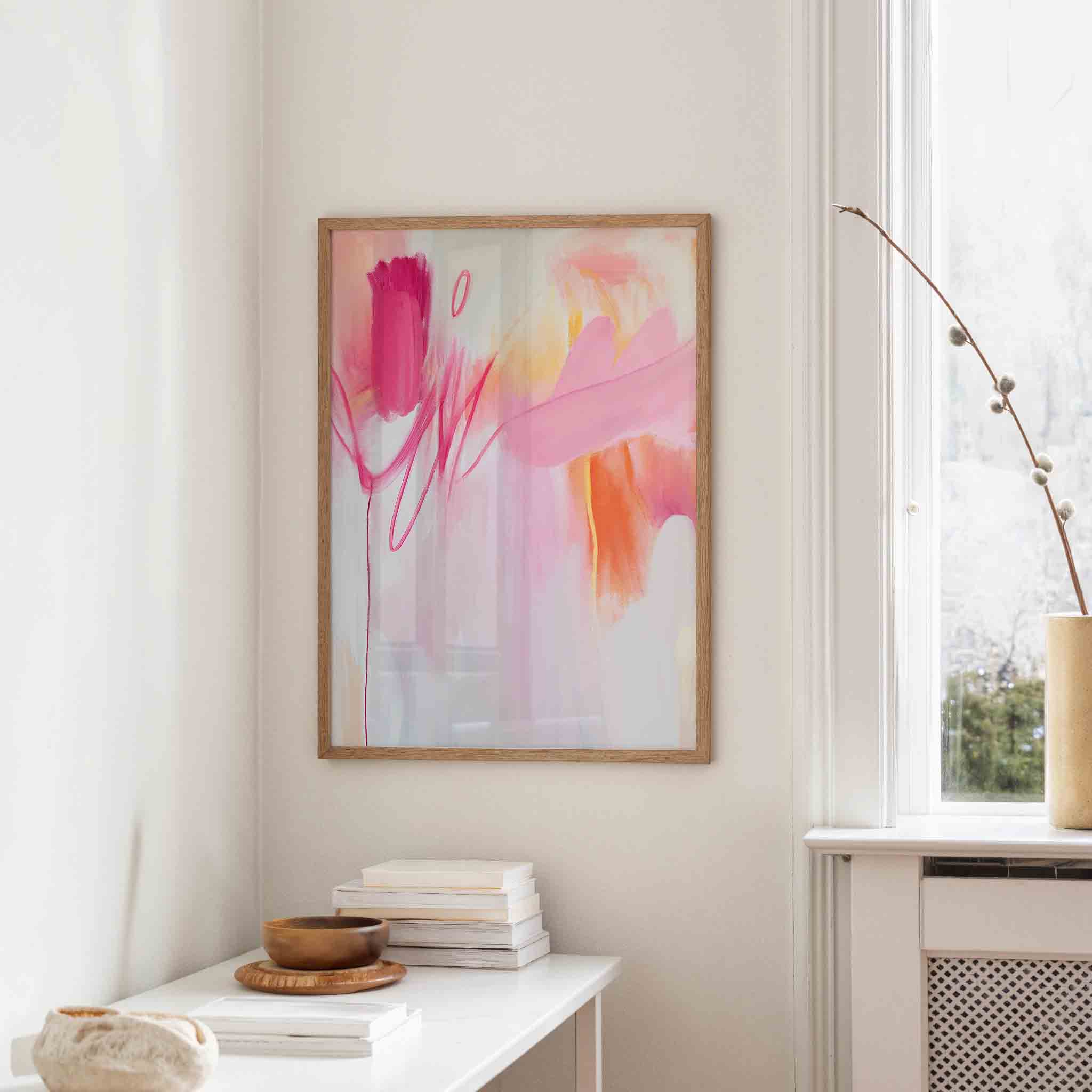 Abstracte roze en oranje vormen Poster