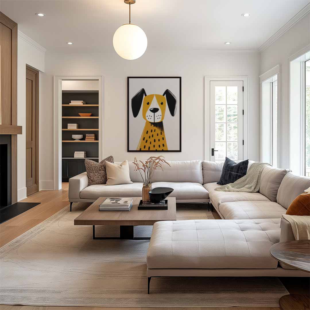 Vrolijke Hond Illustratie Kunstwerk-canvas-dibond-plexiglas-wanddecoratie-WallArtistic