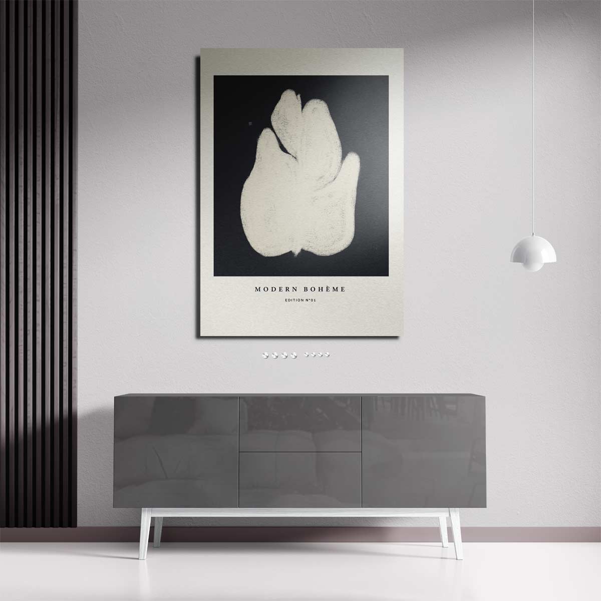 Abstracte Bloemvorm in Zwart-Wit Kunstwerk-canvas-dibond-plexiglas-wanddecoratie-WallArtistic