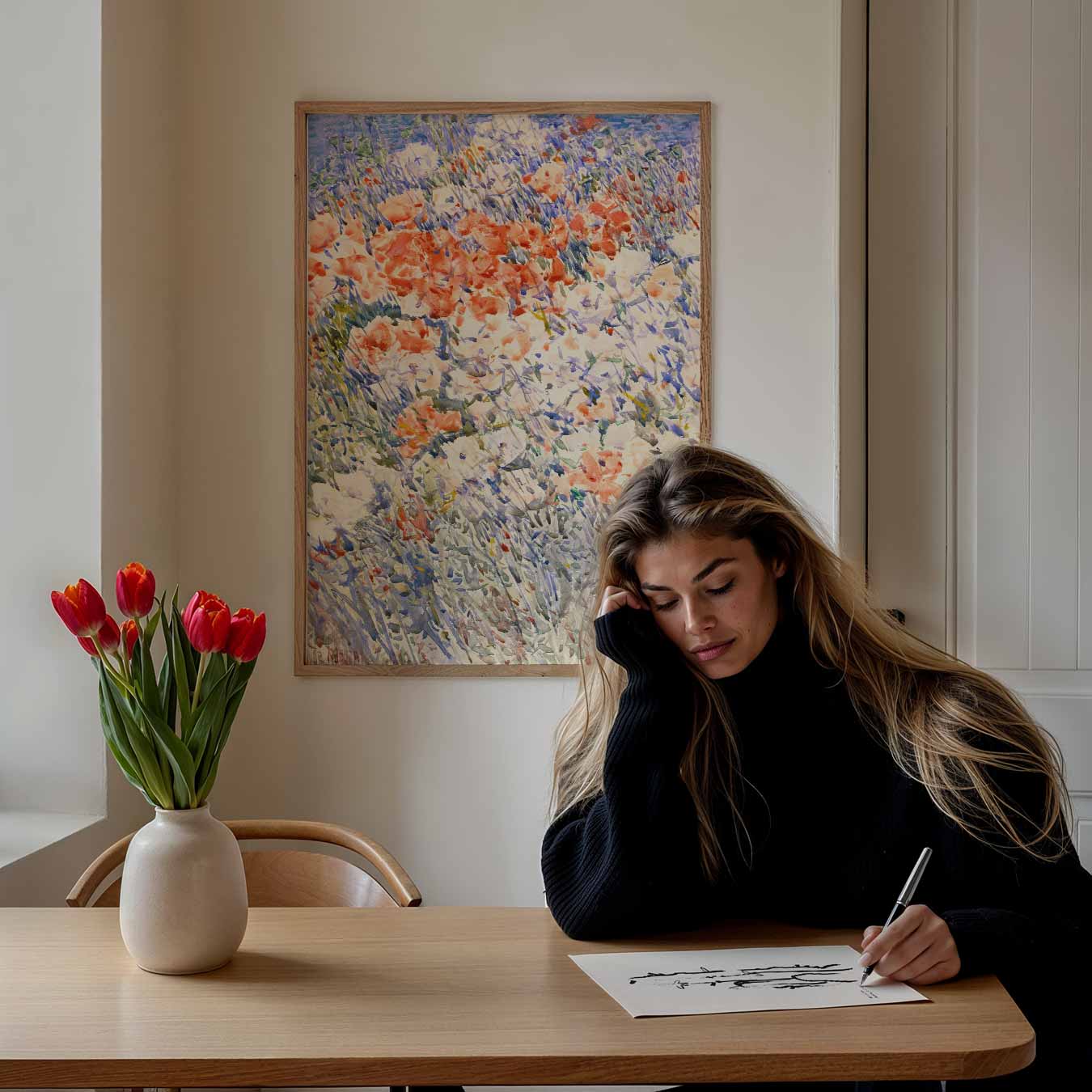 Bloemenveld in Impressionistische Stijl Poster-WallArtistic