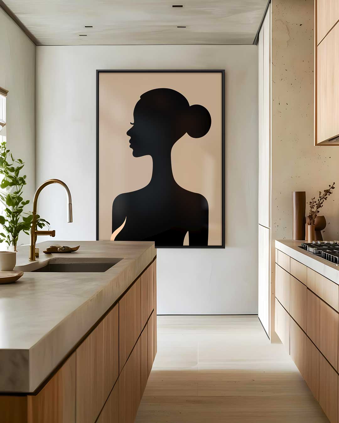 Elegante Silhouetportret Kunstwerk-canvas-dibond-plexiglas-wanddecoratie-WallArtistic