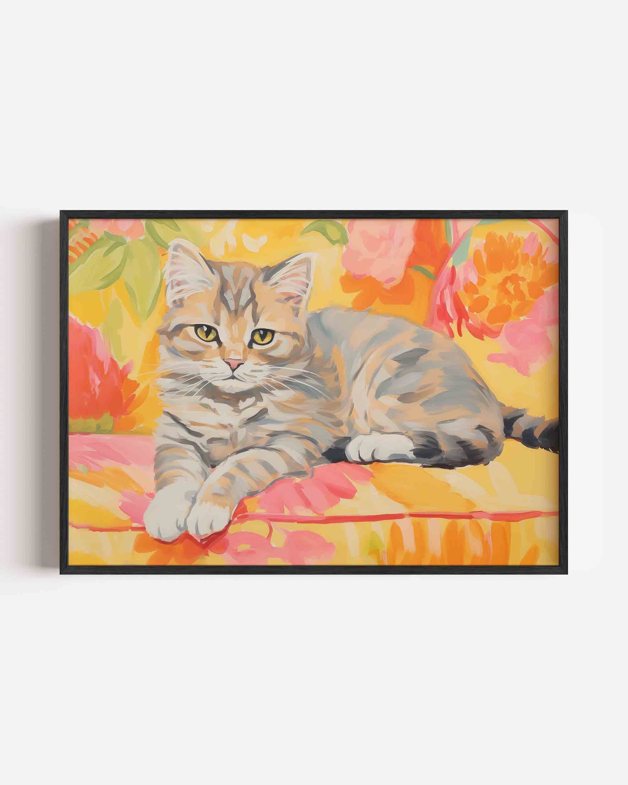 Kat met bloemen Poster