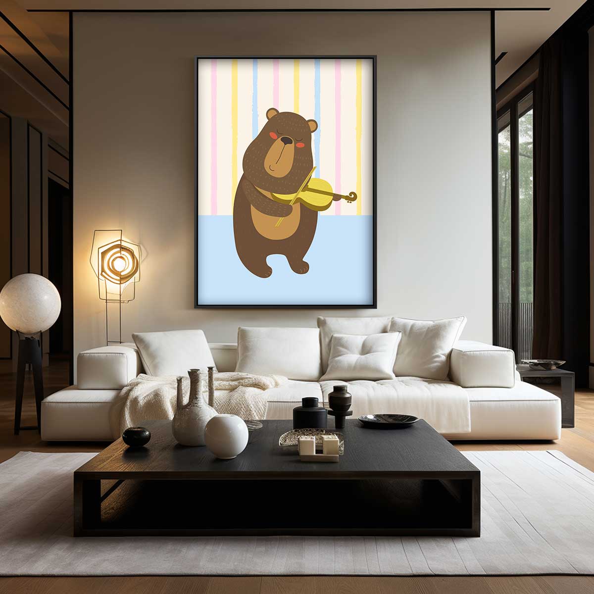 Muzikale Beer met Viool Kunstwerk-canvas-dibond-plexiglas-wanddecoratie-WallArtistic