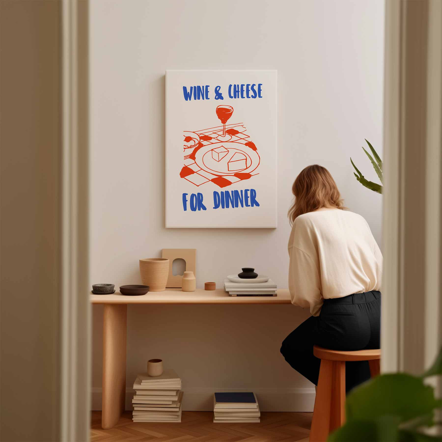 Avondje Wijn en Kaas Kunstwerk-canvas-dibond-plexiglas-wanddecoratie-WallArtistic