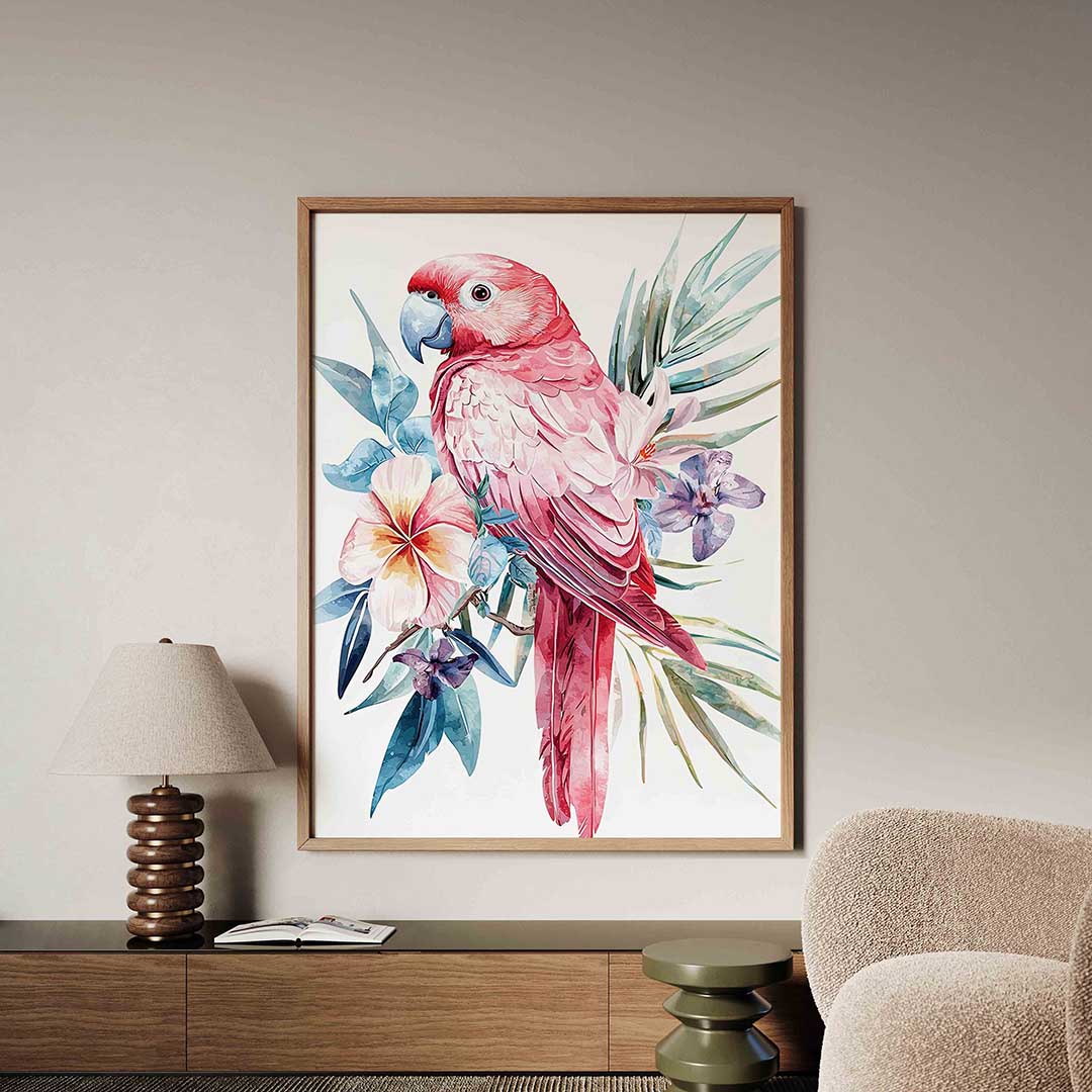 Papegaai met bloemen Poster