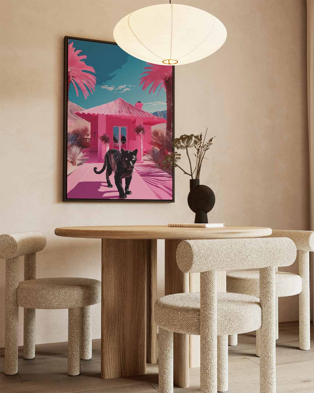 Panther in een Roze Paradijs Kunstwerk-canvas-dibond-plexiglas-wanddecoratie-WallArtistic