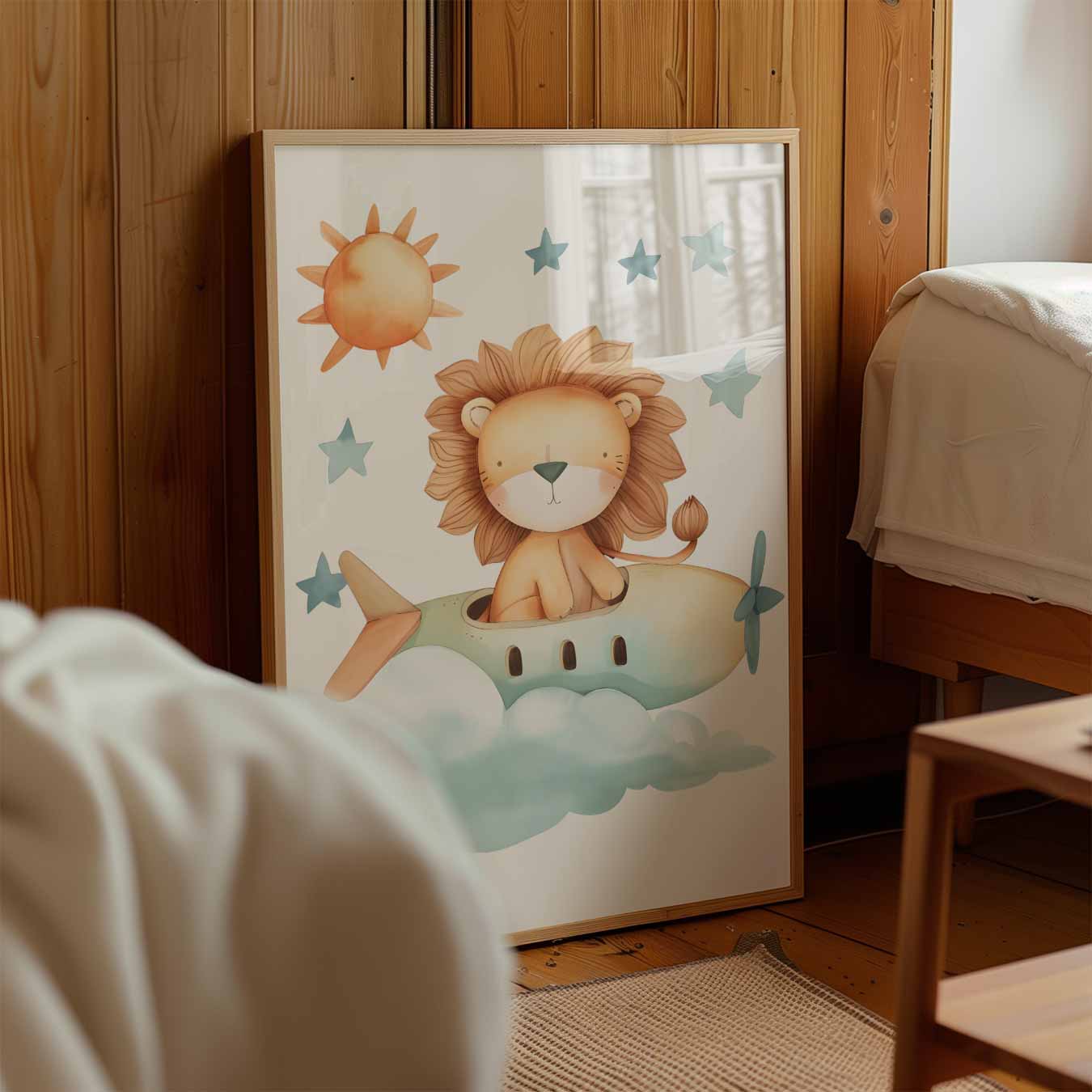 Dromerige Leeuw in het Vliegtuig Poster-WallArtistic