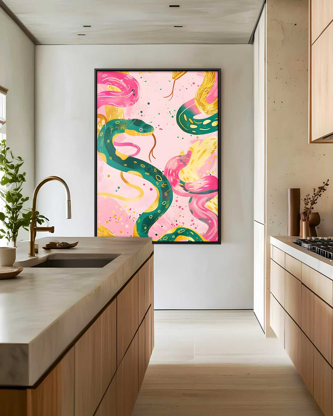 Vrolijk Slangenwandeling Kunstwerk-canvas-dibond-plexiglas-wanddecoratie-WallArtistic