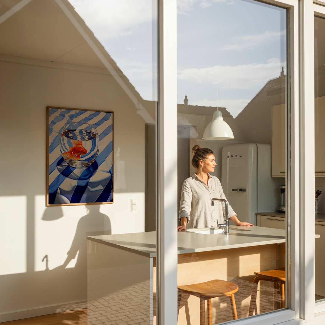 Goudvis op Stripes Poster-WallArtistic