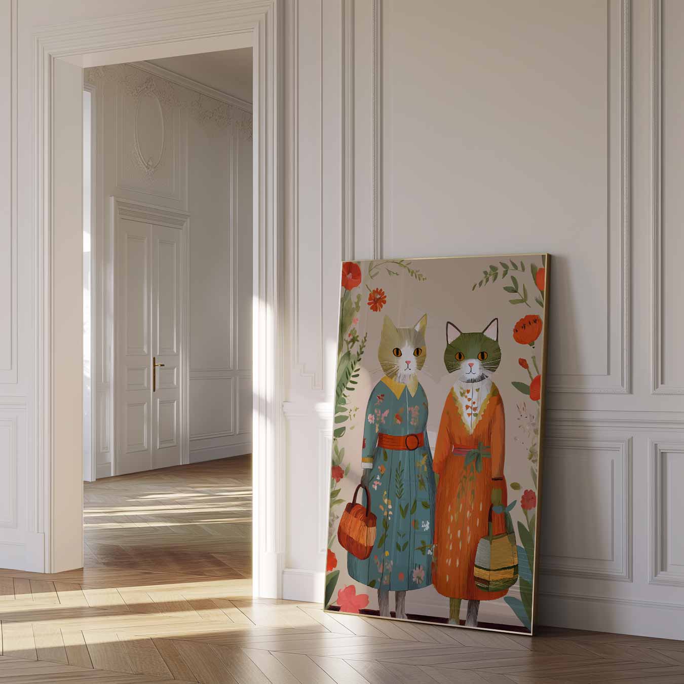 Modieuze Kattenvriendinnen Poster-WallArtistic