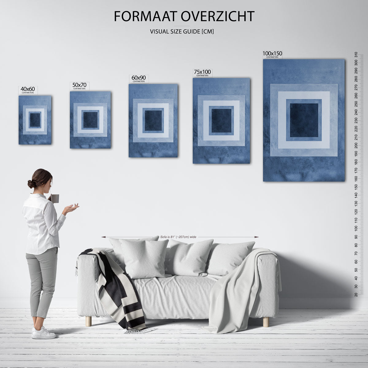 Geometrische blauwe vierkanten Kunstwerk