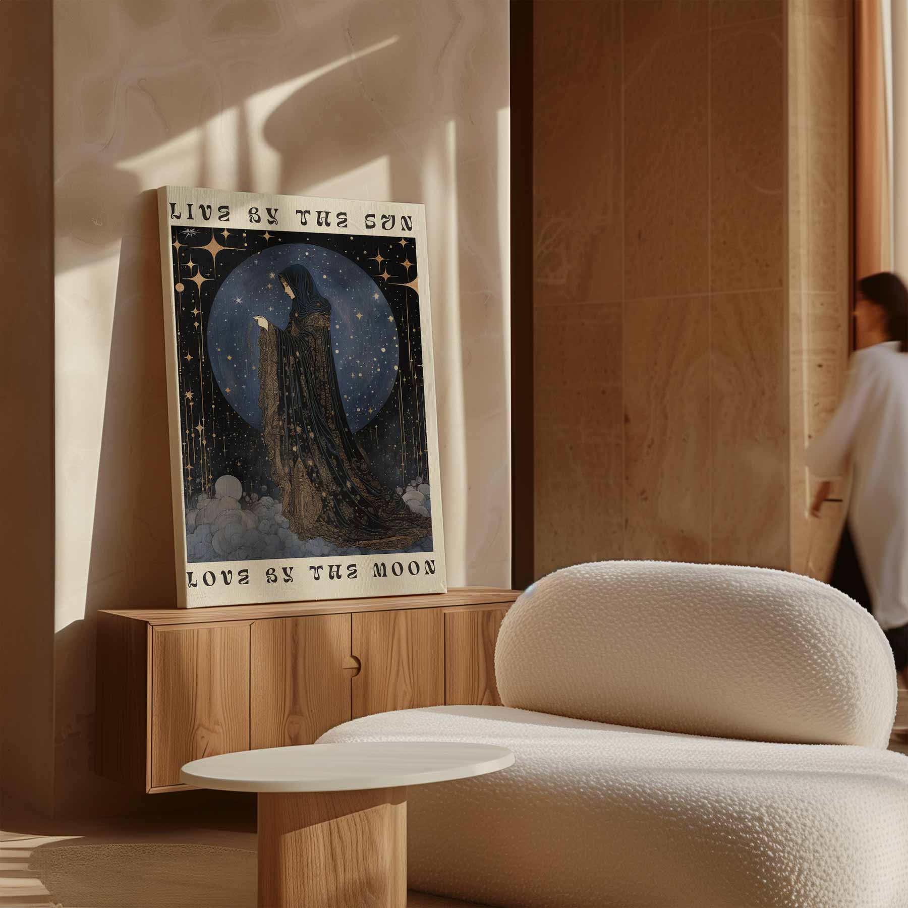 Mystieke Zon en Maan Vrouw Kunstwerk-canvas-dibond-plexiglas-wanddecoratie-WallArtistic