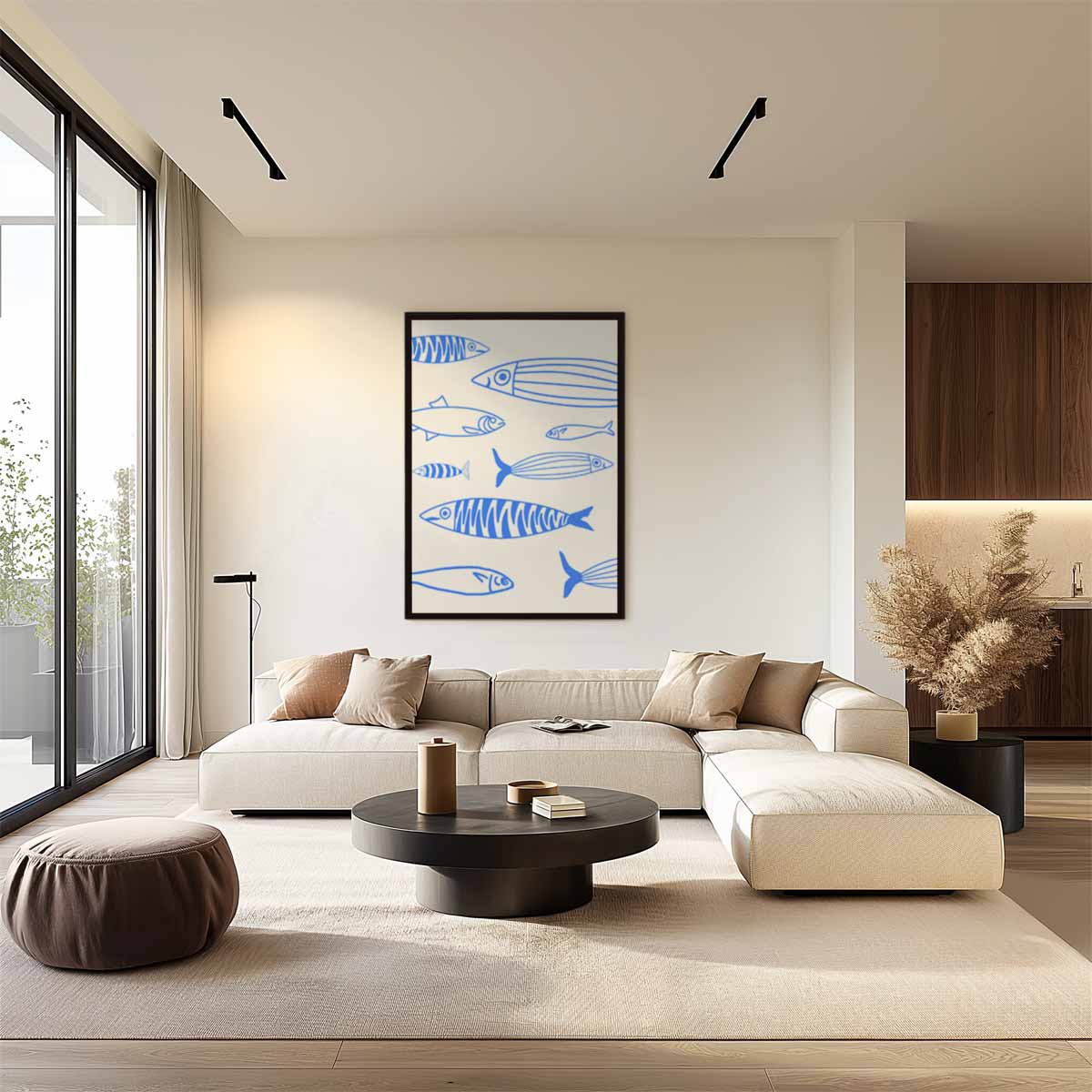 Zwemmende Vissen Illustratie Kunstwerk-canvas-dibond-plexiglas-wanddecoratie-WallArtistic