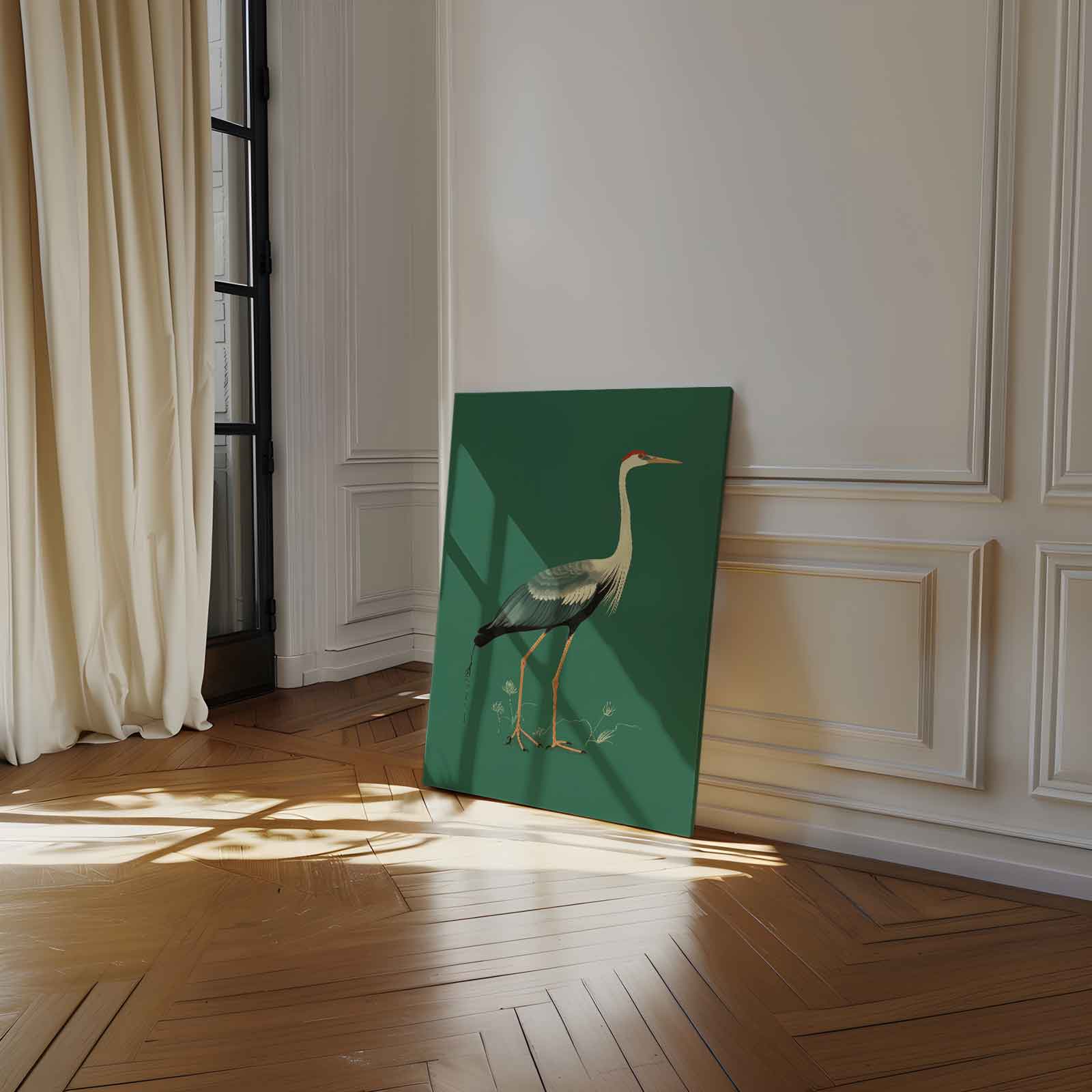 Elegante Kraanvogel Illustratie Kunstwerk-canvas-dibond-plexiglas-wanddecoratie-WallArtistic