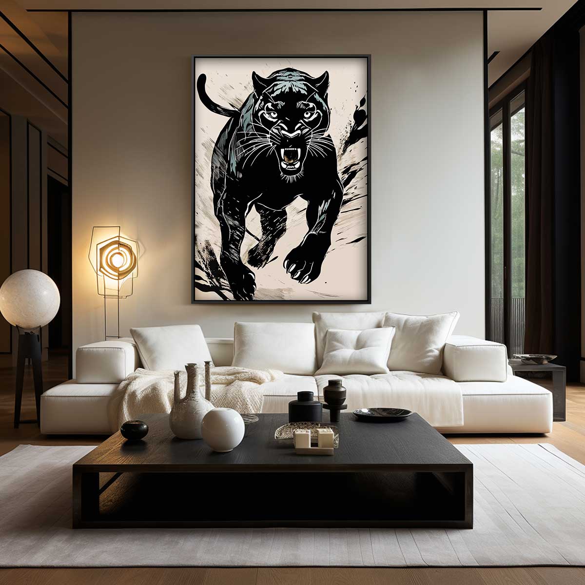 Wilde Zwarte Panter Kunstwerk Kunstwerk-canvas-dibond-plexiglas-wanddecoratie-WallArtistic