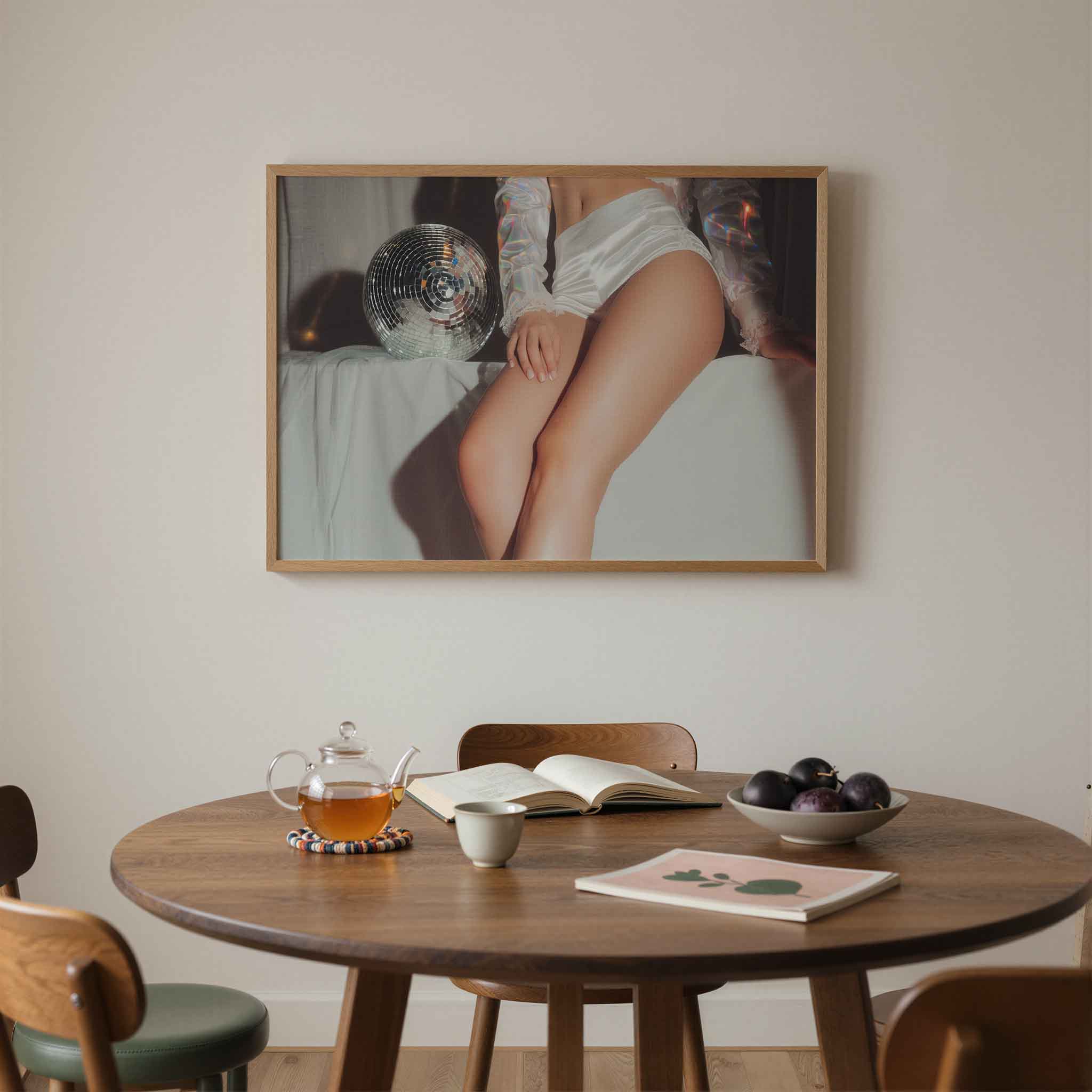 Glanzende disco en witte stof Poster