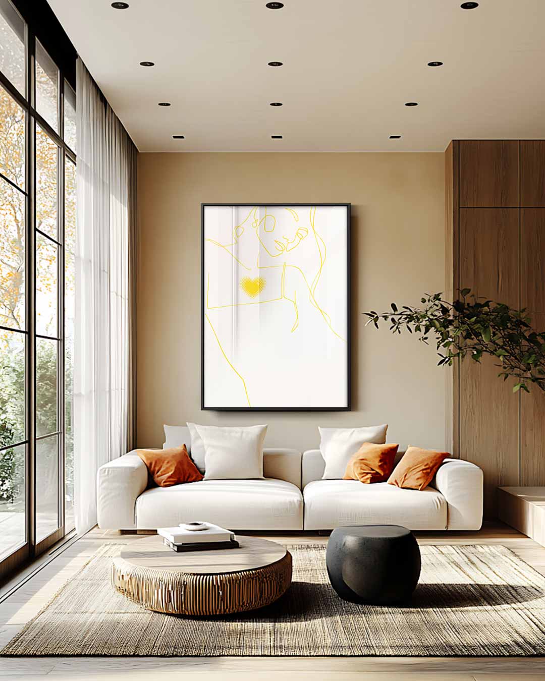 Lijntekening met Hart Kunstwerk-canvas-dibond-plexiglas-wanddecoratie-WallArtistic