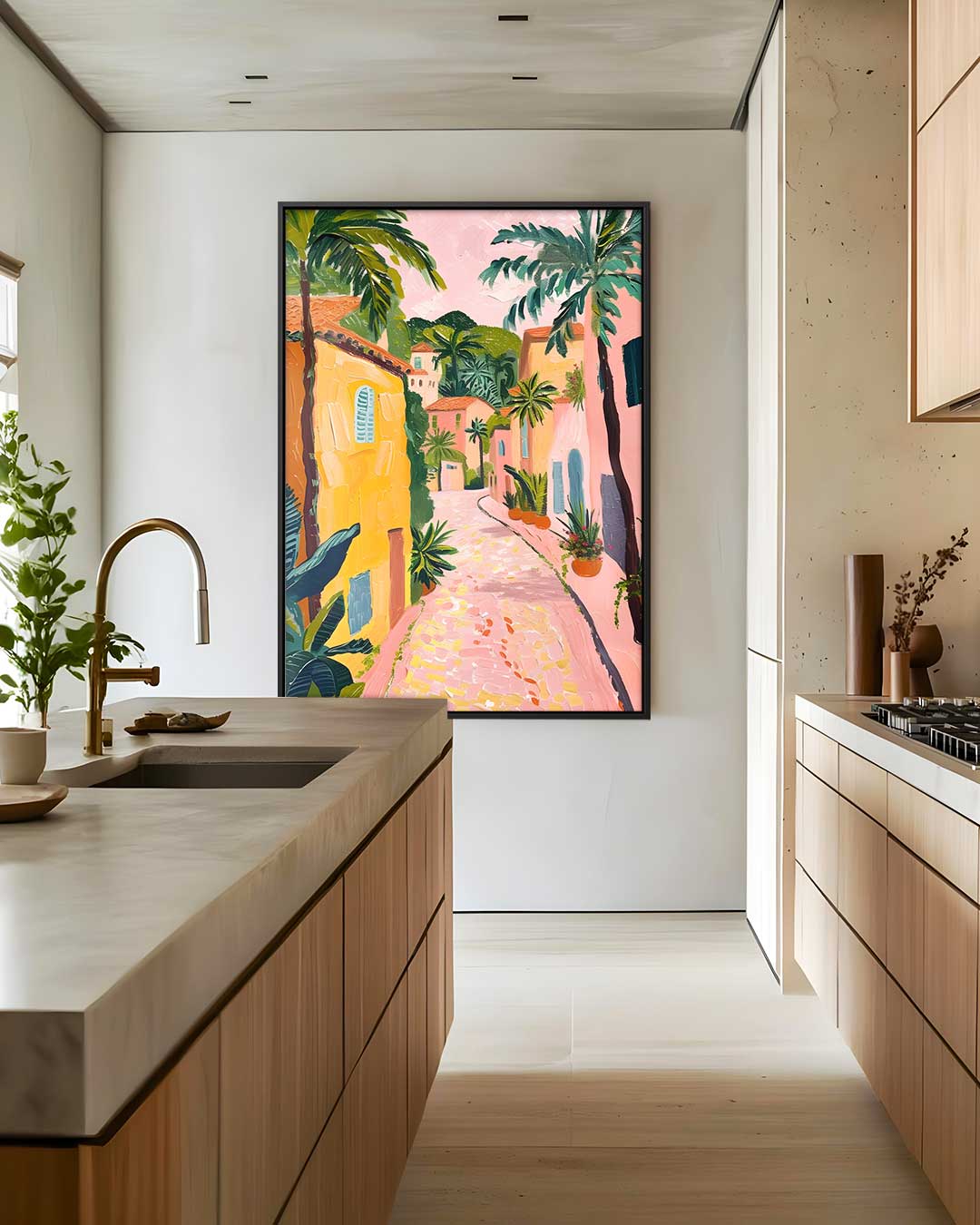 Zonnige Straat in de Mediterrane Kunstwerk-canvas-dibond-plexiglas-wanddecoratie-WallArtistic