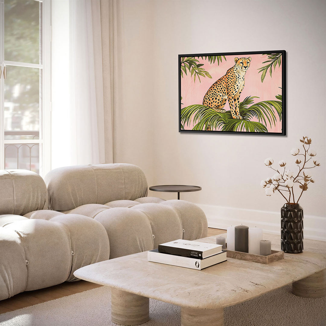 Luipaard op palmbladeren Kunstwerk