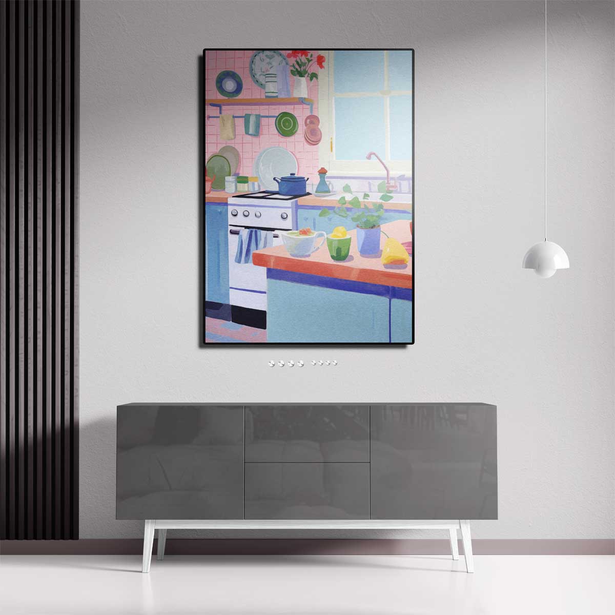 Kleurrijke Keukenidylle Kunstwerk-canvas-dibond-plexiglas-wanddecoratie-WallArtistic