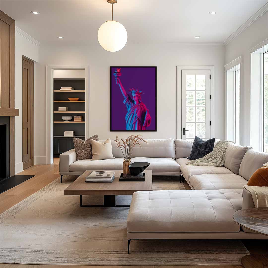Vrijheidsbeeld in Neonkleuren Kunstwerk-canvas-dibond-plexiglas-wanddecoratie-WallArtistic