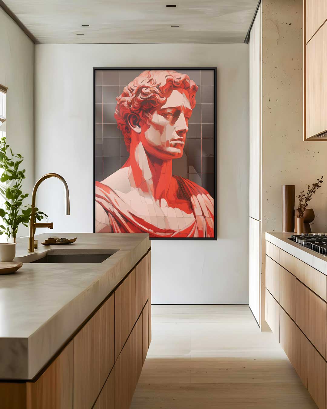Klassieke Buste in Rood Licht Kunstwerk-canvas-dibond-plexiglas-wanddecoratie-WallArtistic