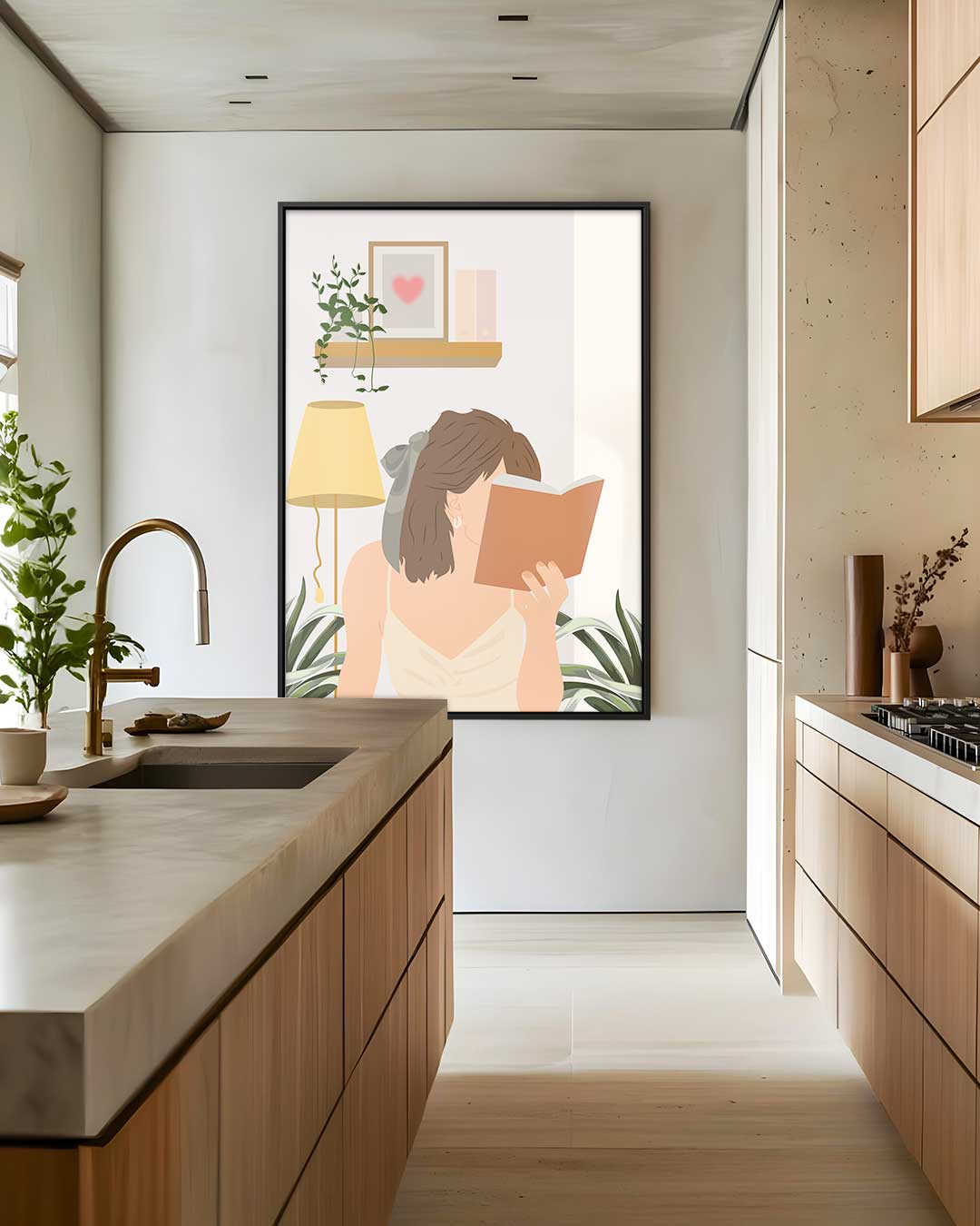 Lezende Vrouw in een Gezellige Kamer Kunstwerk-canvas-dibond-plexiglas-wanddecoratie-WallArtistic