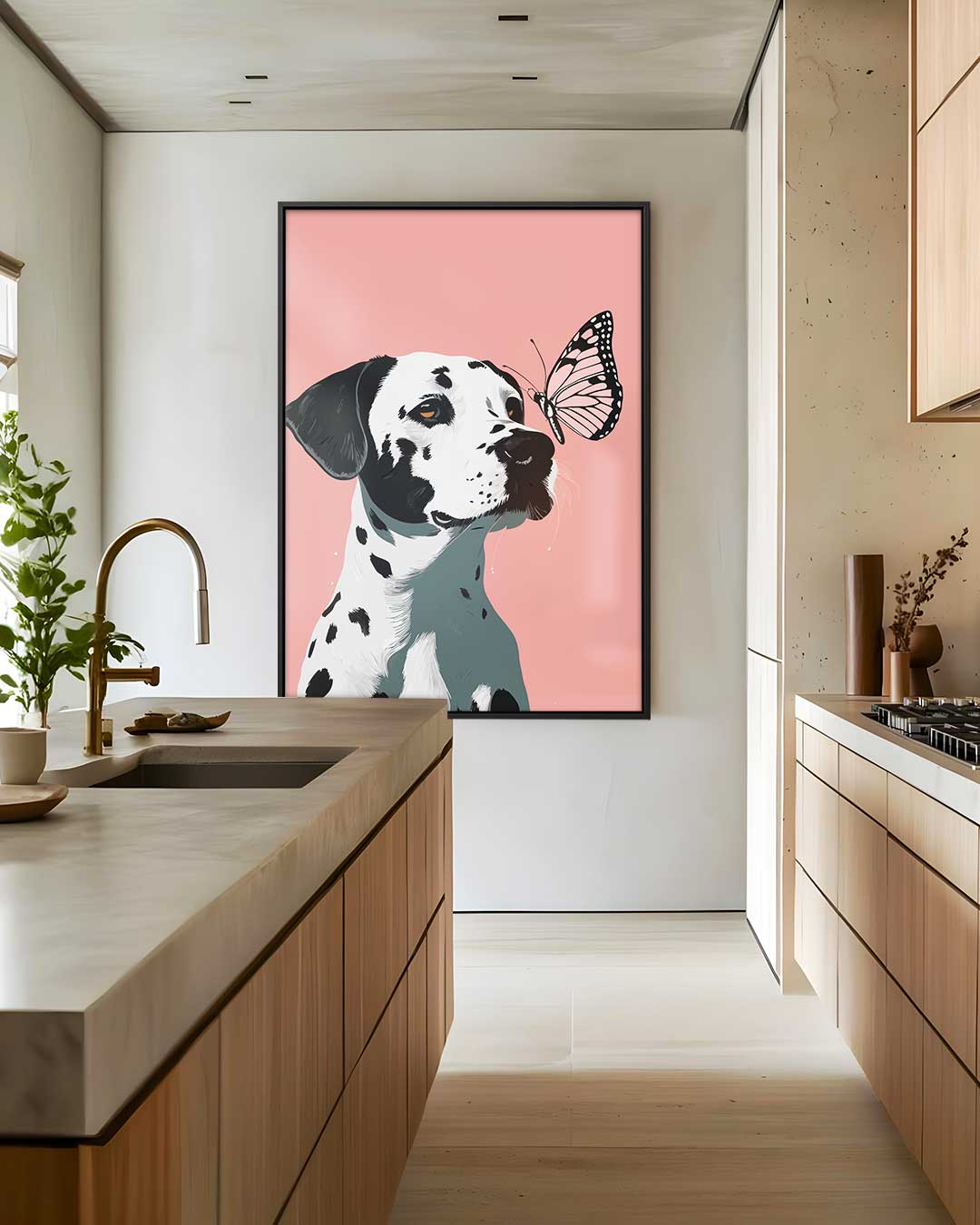Dalmatier en Vlinder Vriendschap Kunstwerk-canvas-dibond-plexiglas-wanddecoratie-WallArtistic