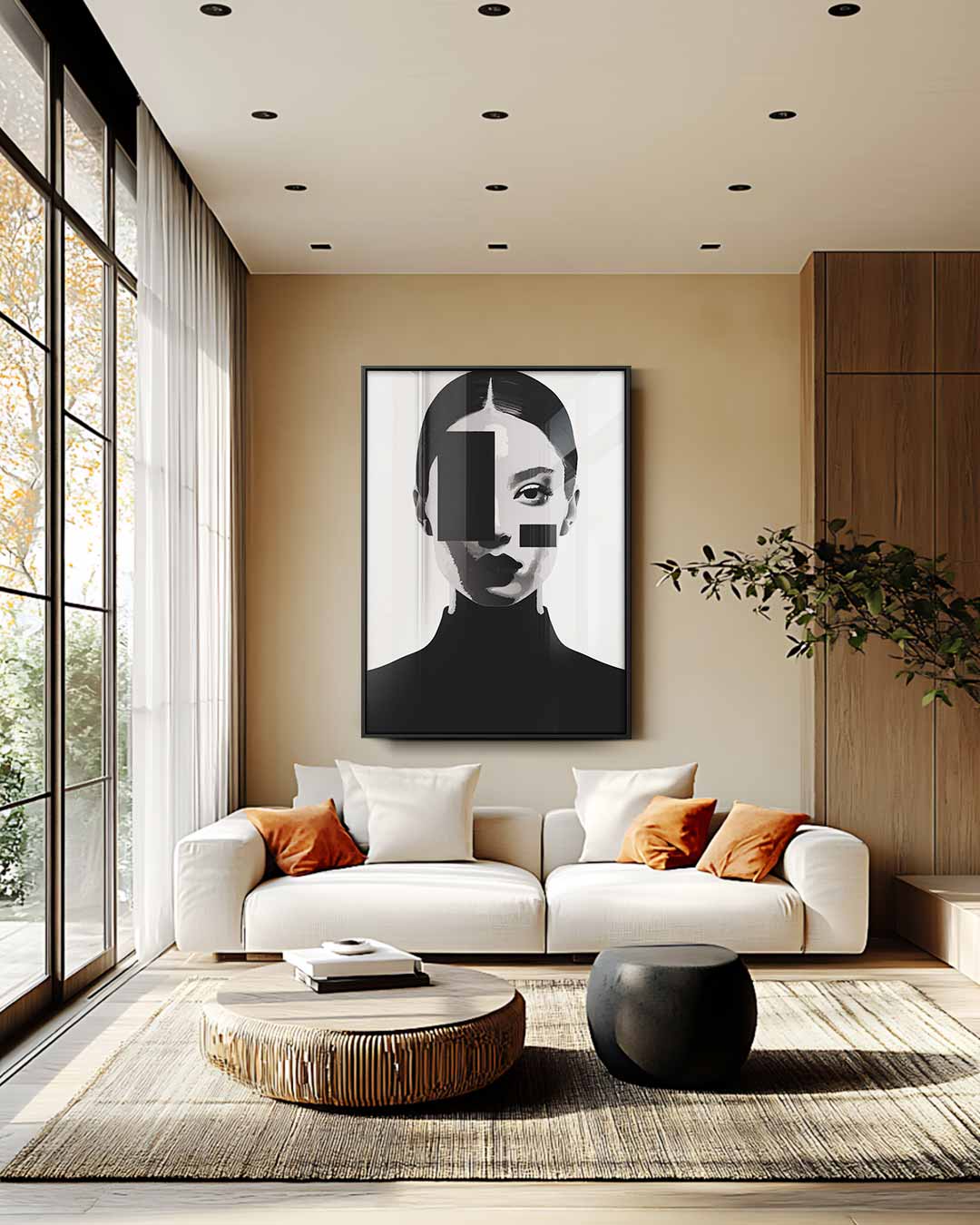 Geometrisch Portret in Zwart-Wit Kunstwerk-canvas-dibond-plexiglas-wanddecoratie-WallArtistic